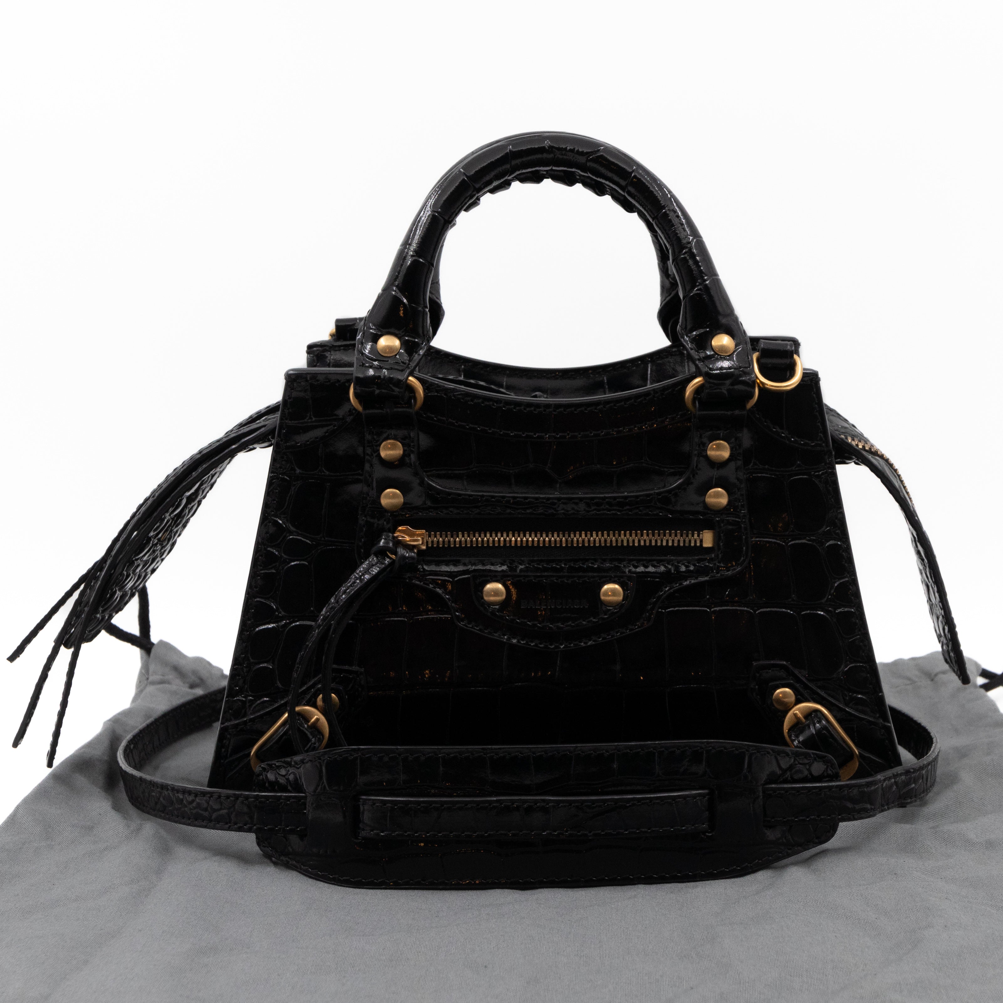 Neo Classic City Mini Black Croc Embossed Leather