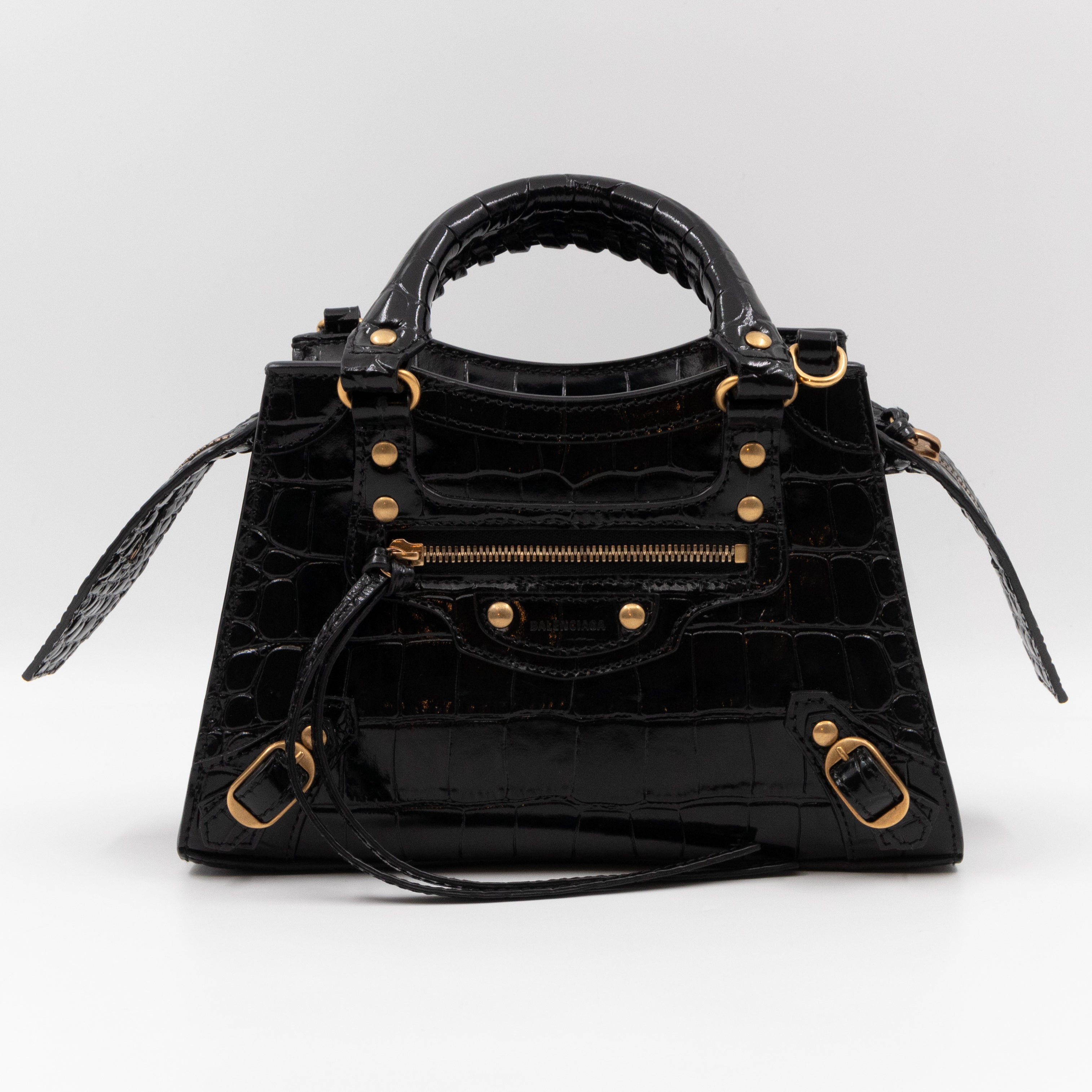 Neo Classic City Mini Black Croc Embossed Leather