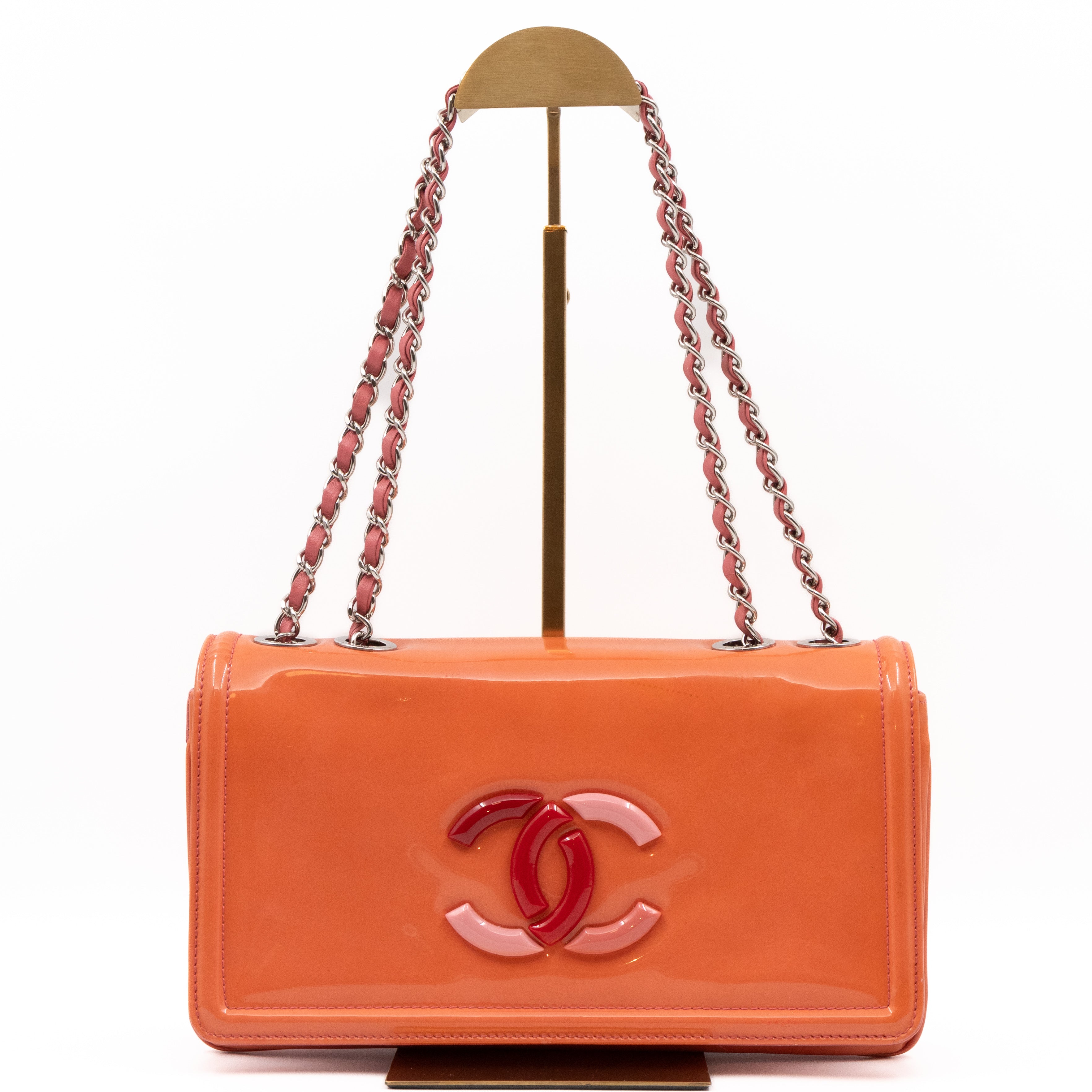 Lipstick Flap Bag Orange Patent Leather