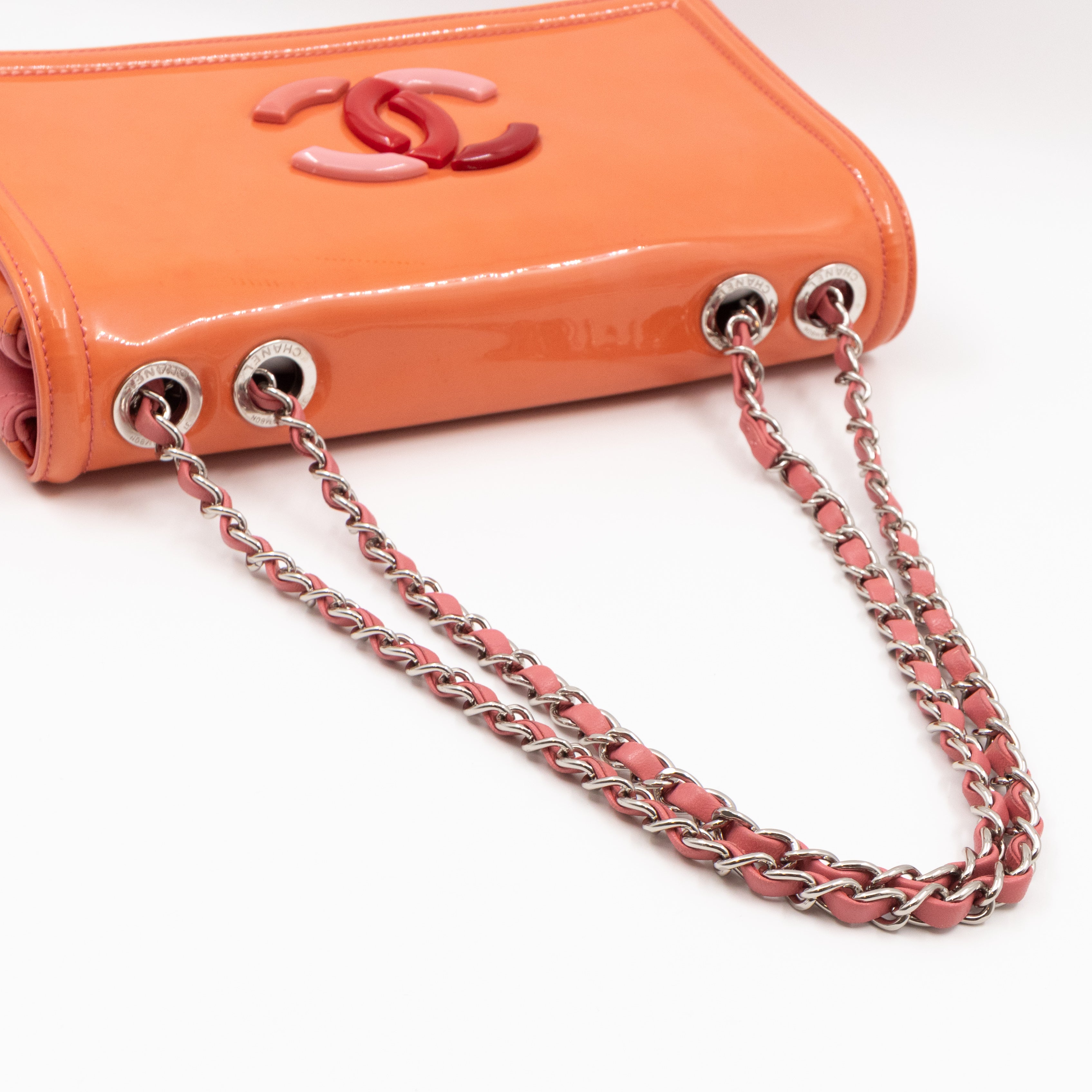 Lipstick Flap Bag Orange Patent Leather