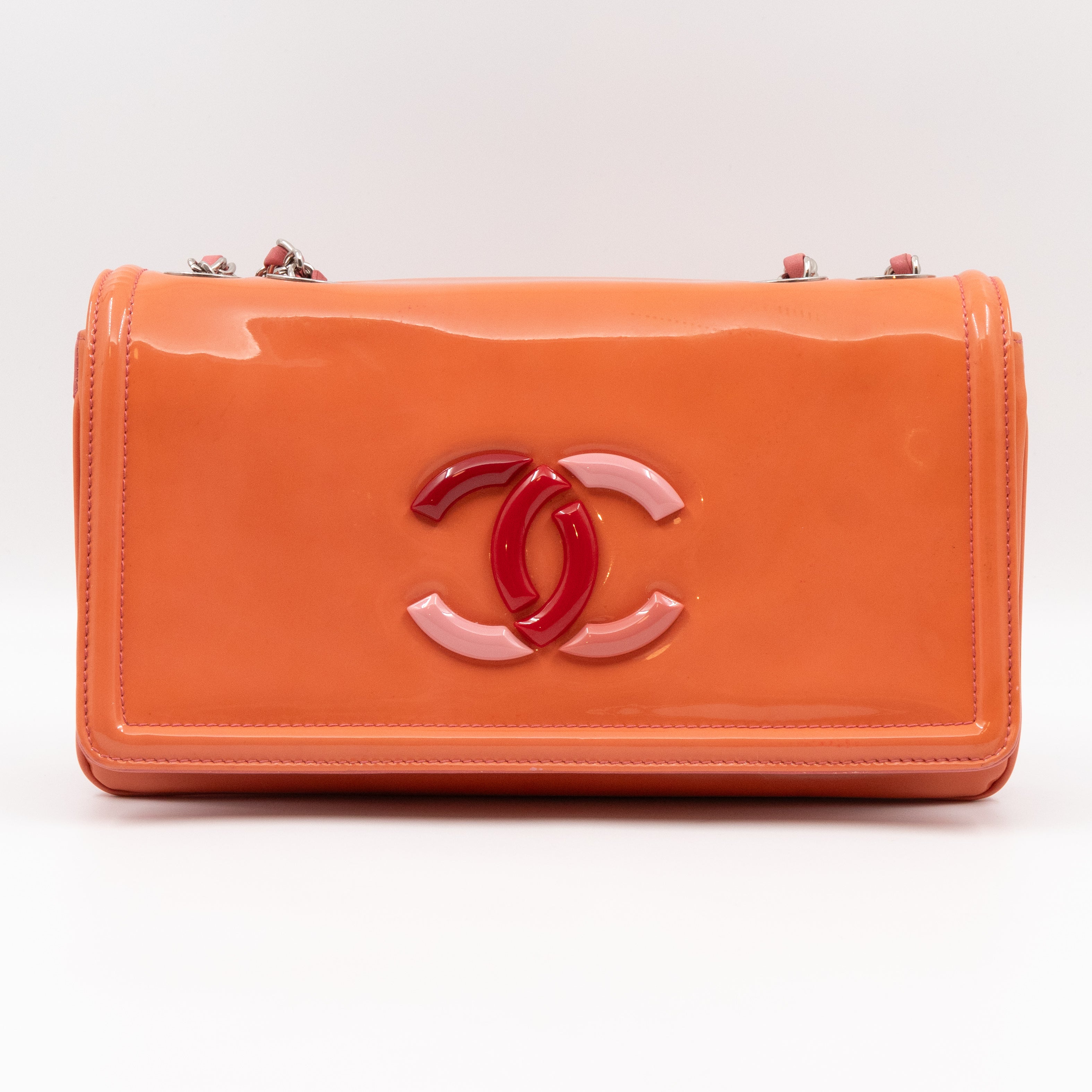 Lipstick Flap Bag Orange Patent Leather