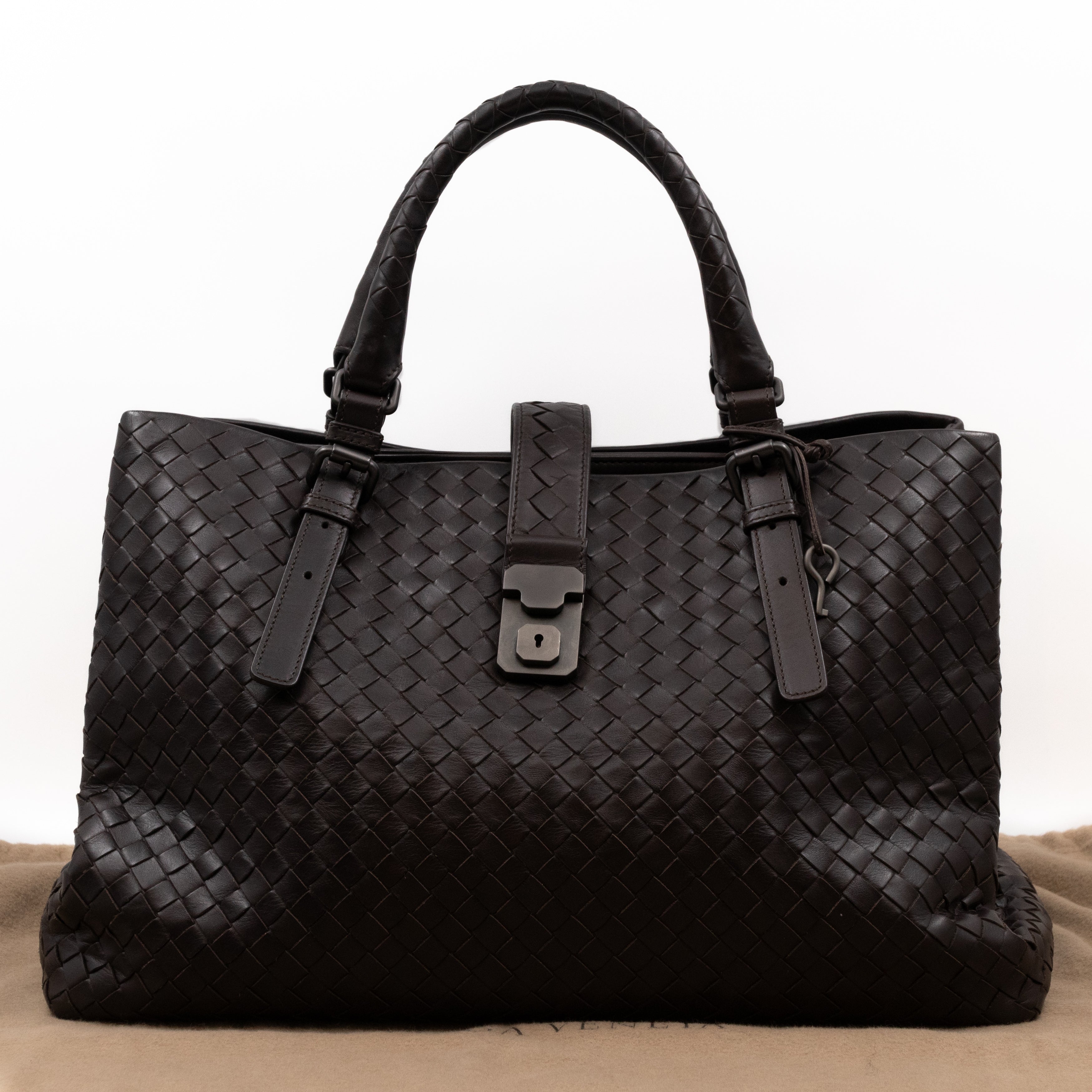 Roma Large Intrecciato Brown Leather