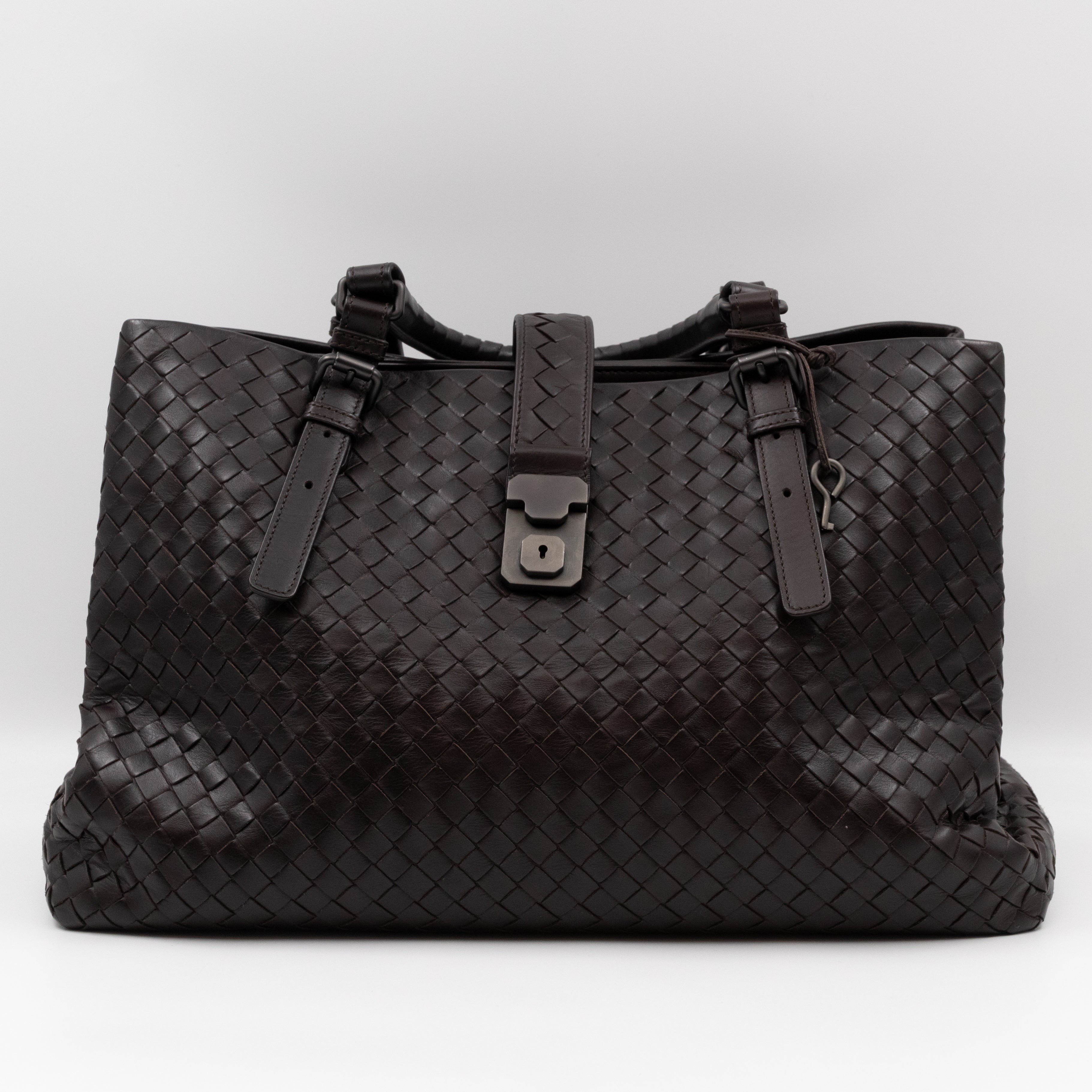 Roma Large Intrecciato Brown Leather