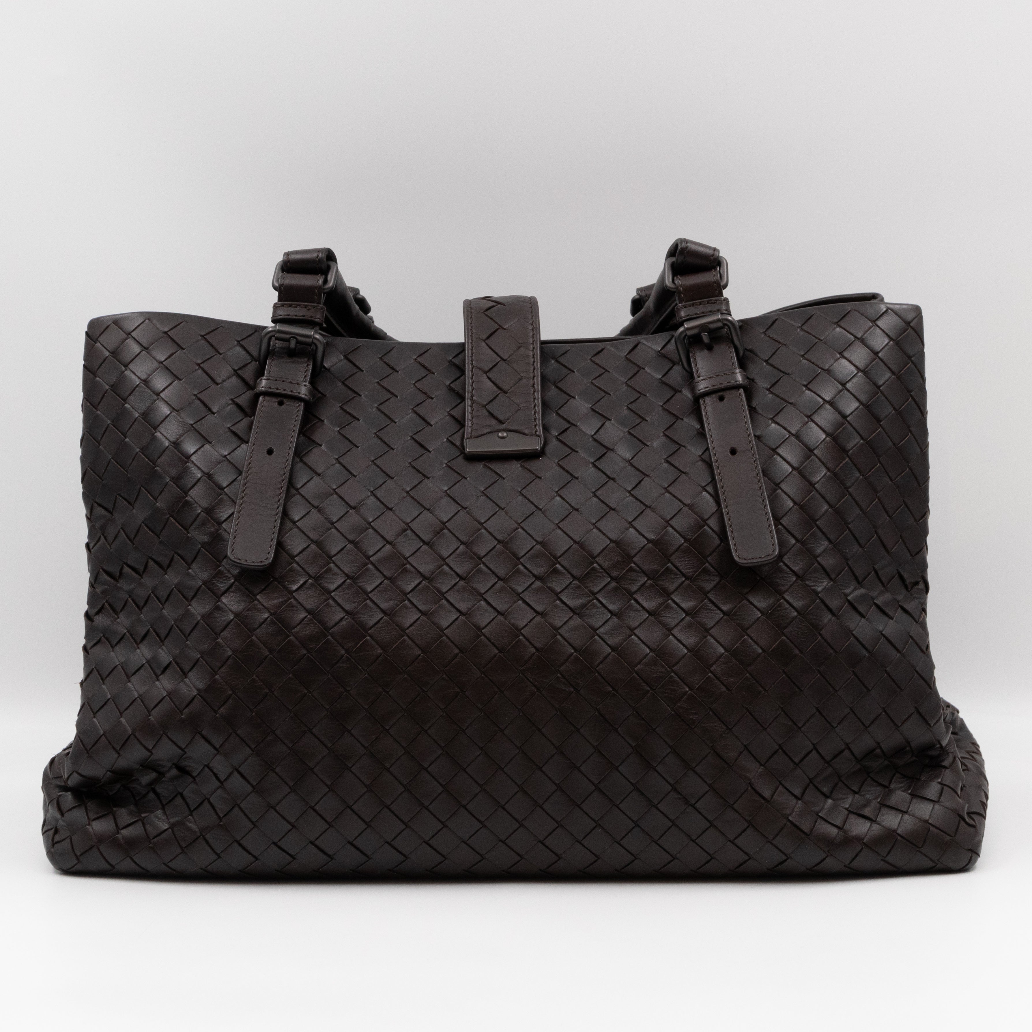 Roma Large Intrecciato Brown Leather