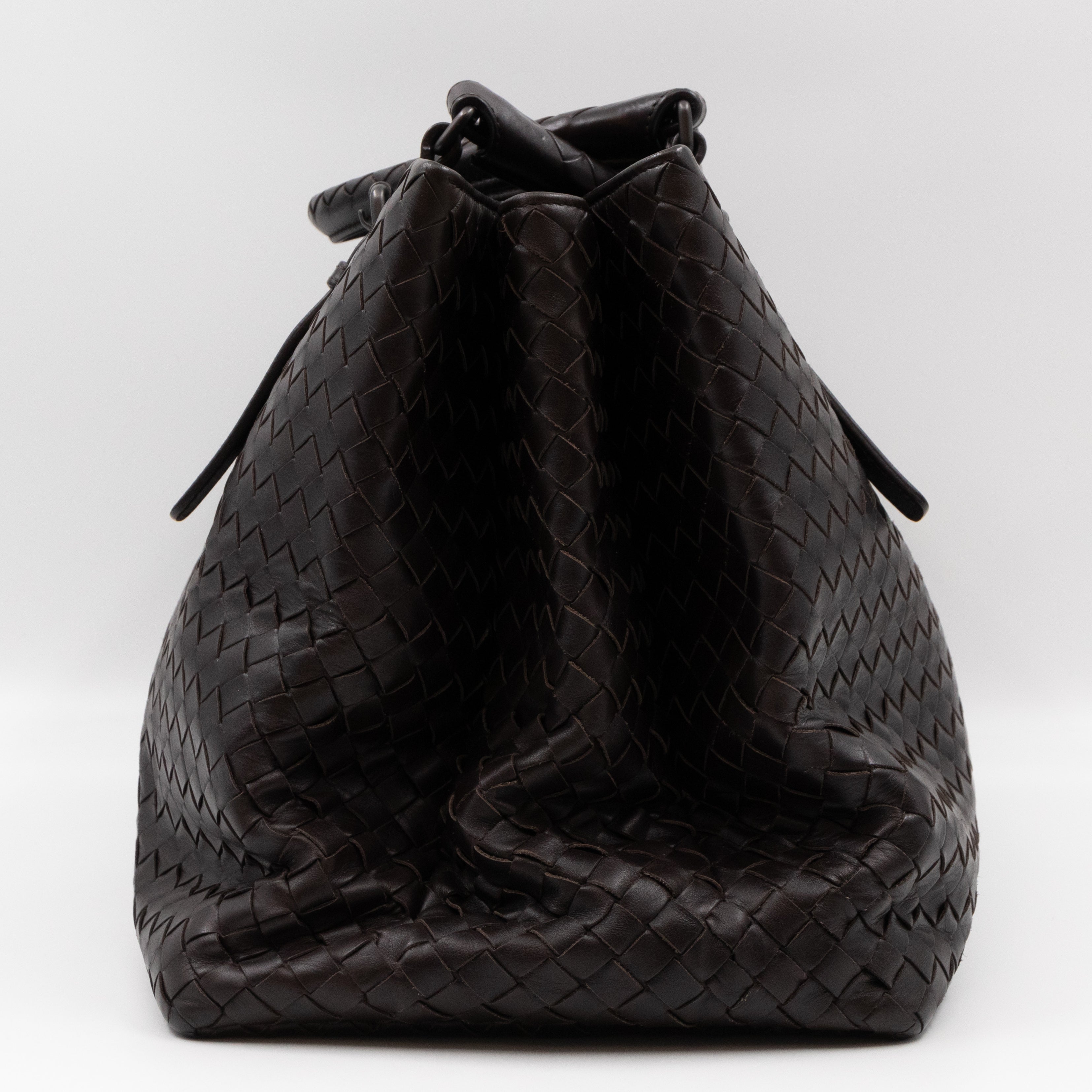 Roma Large Intrecciato Brown Leather