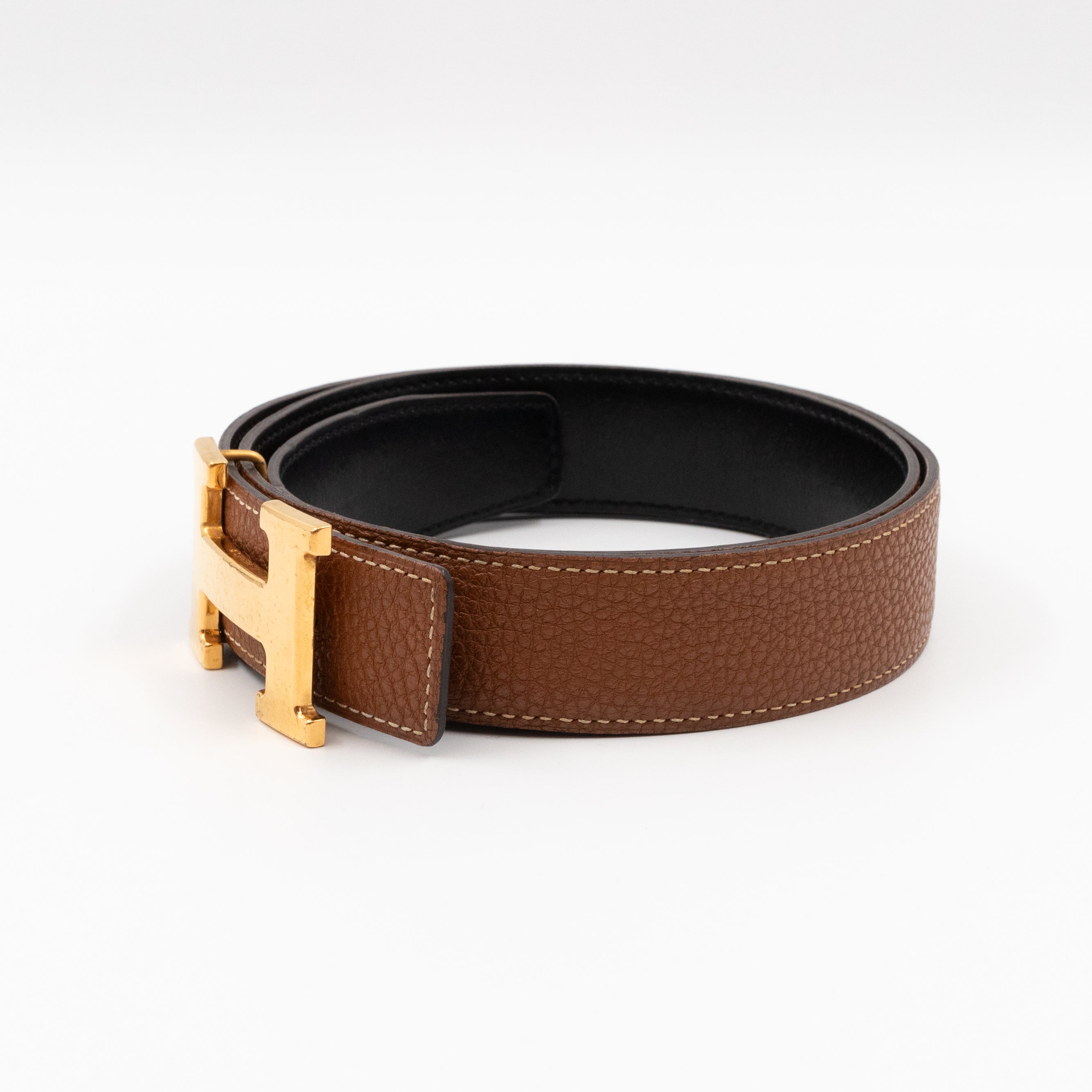 H Martelee Buckle & Reversible Gold and Black Leather Belt 80 cm