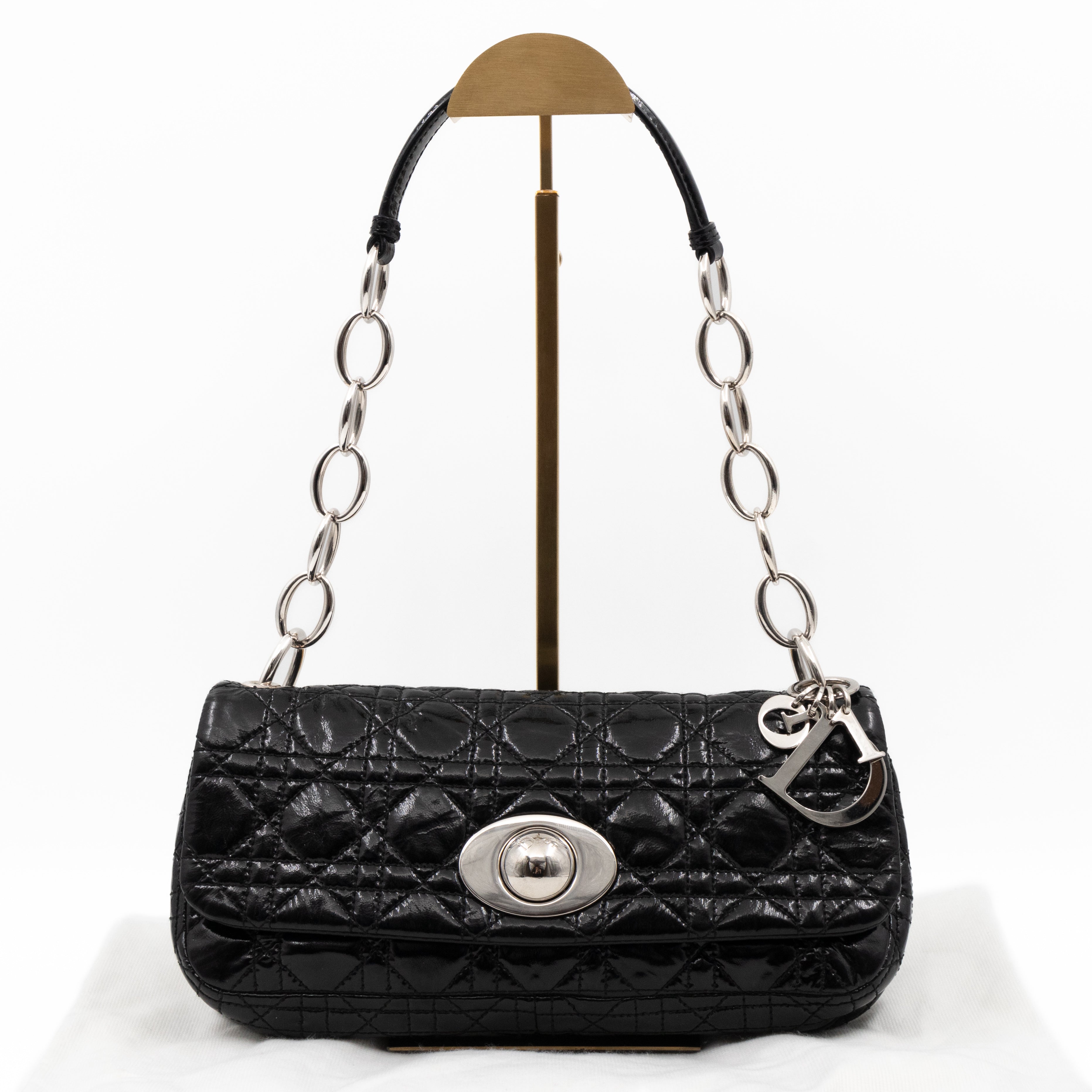 Rendezvous Flap Bag Cannage Quilted Black Patent Leather