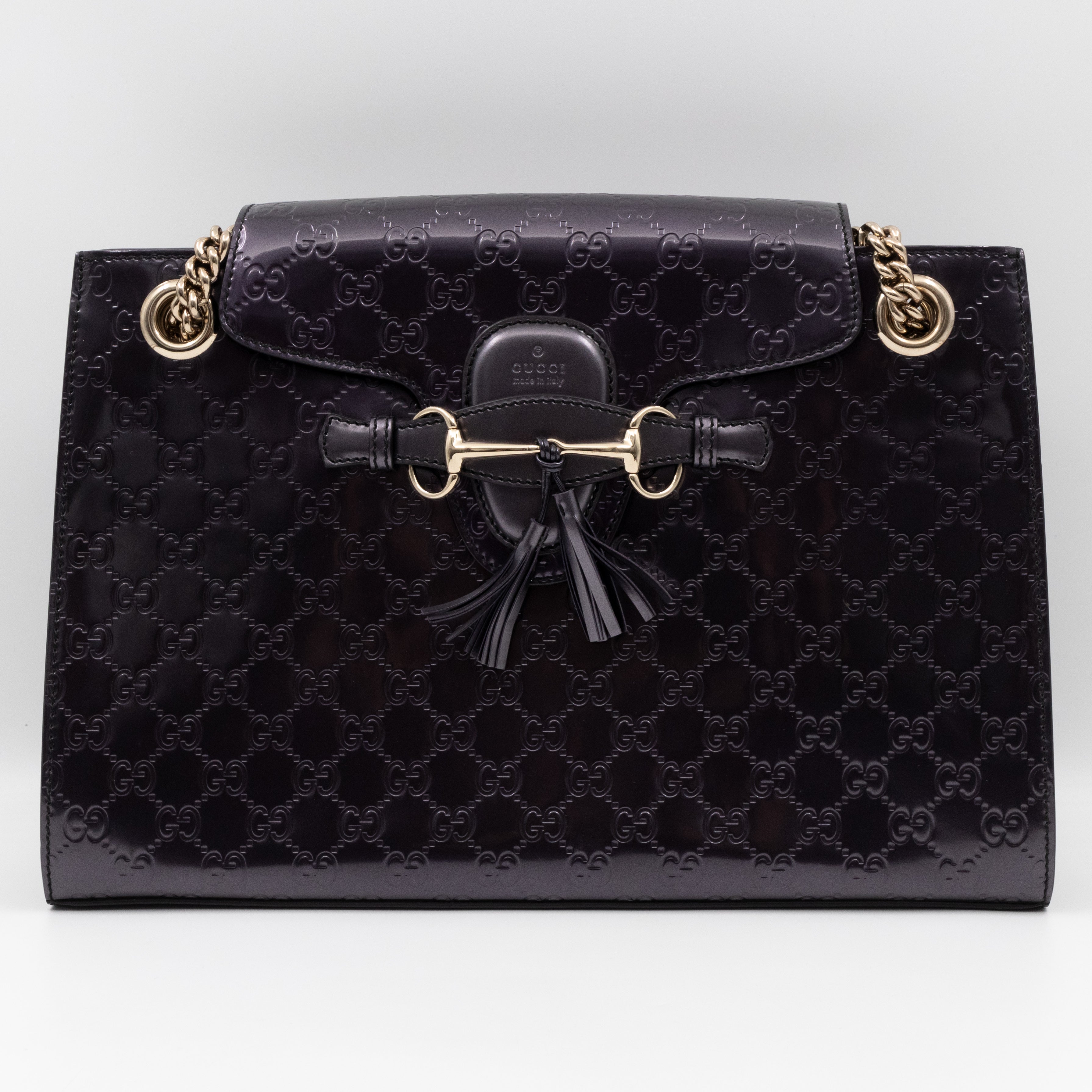 Emily Large Chain Shoulder Bag Guccissima Purple Patent Leather