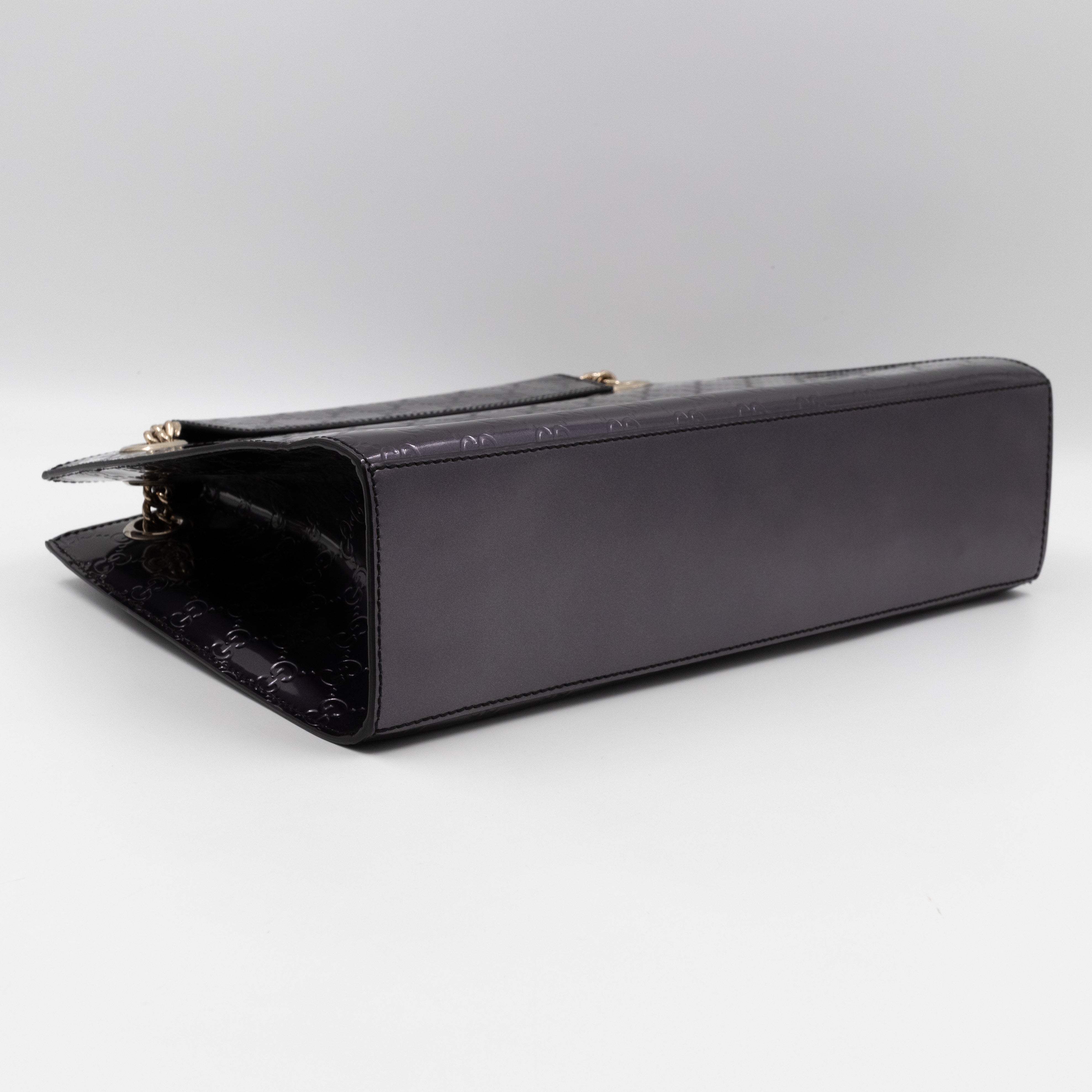 Emily Large Chain Shoulder Bag Guccissima Purple Patent Leather