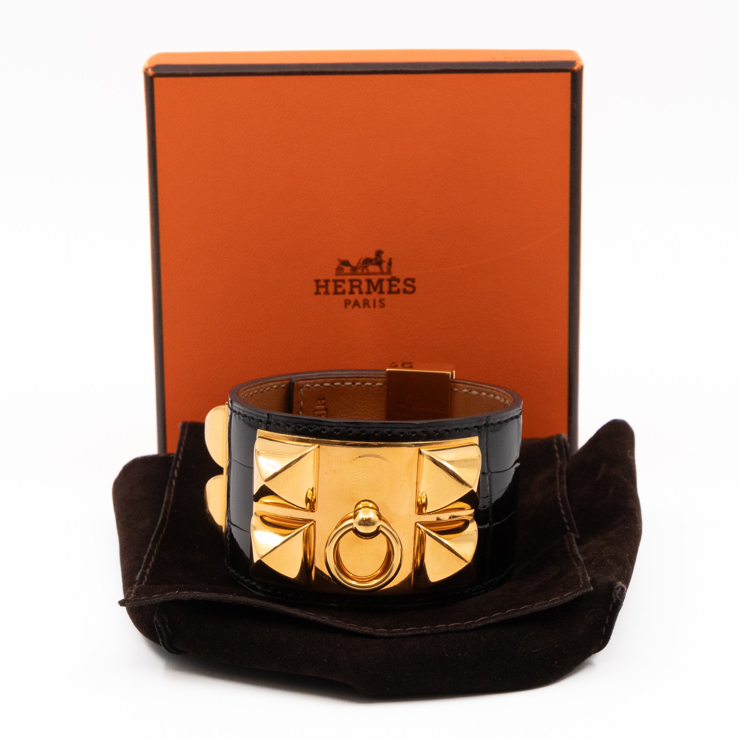 Collier de Chien Bracelet Gold & Black Alligator Leather