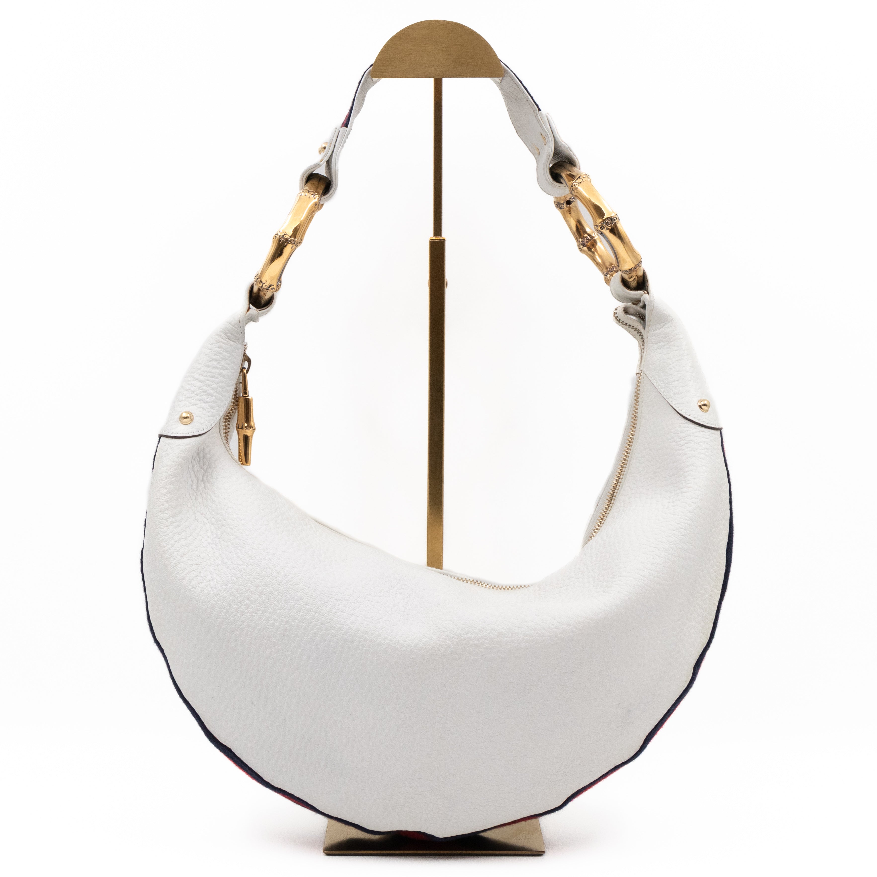 Bamboo Ring Half Moon Hobo Bag White Leather