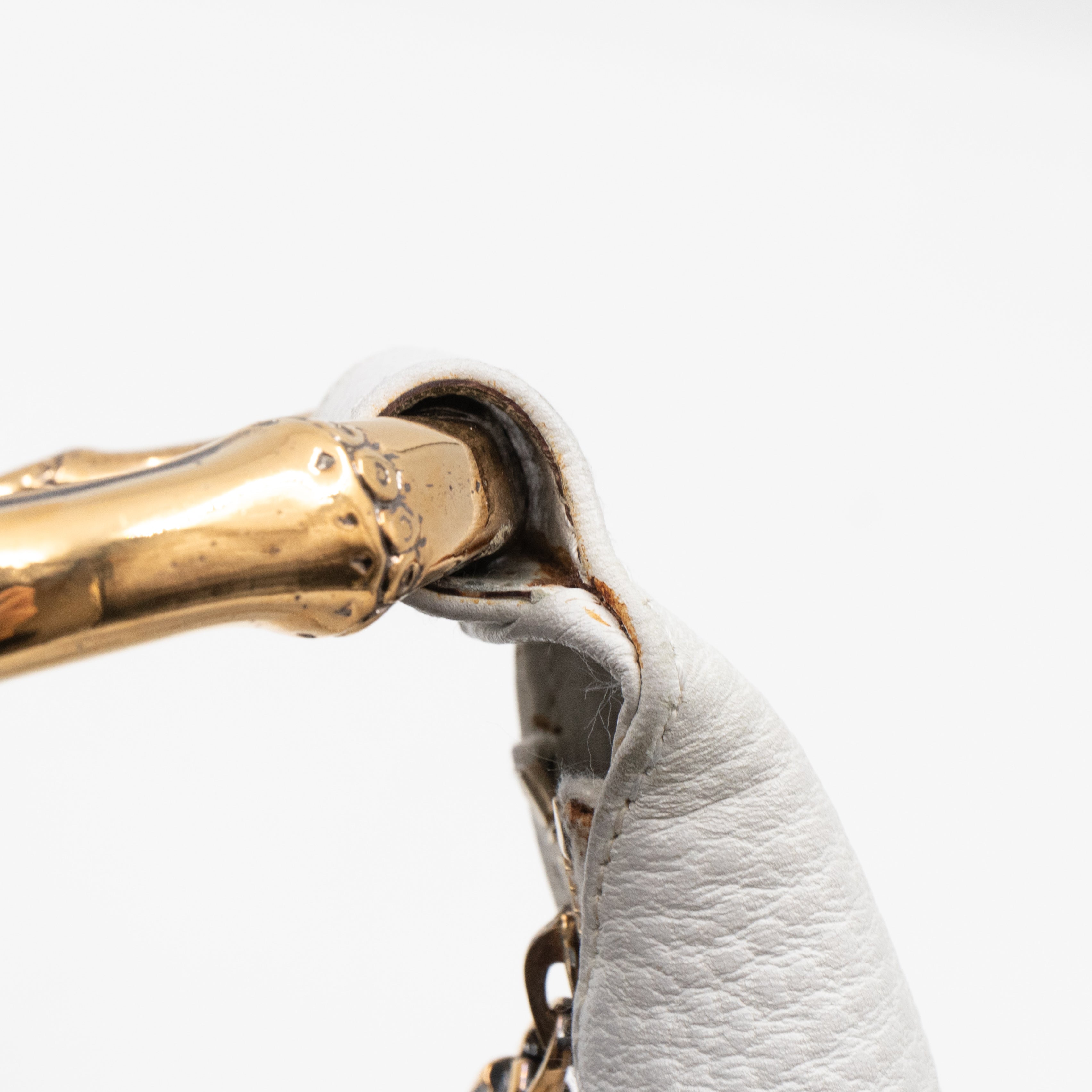 Bamboo Ring Half Moon Hobo Bag White Leather