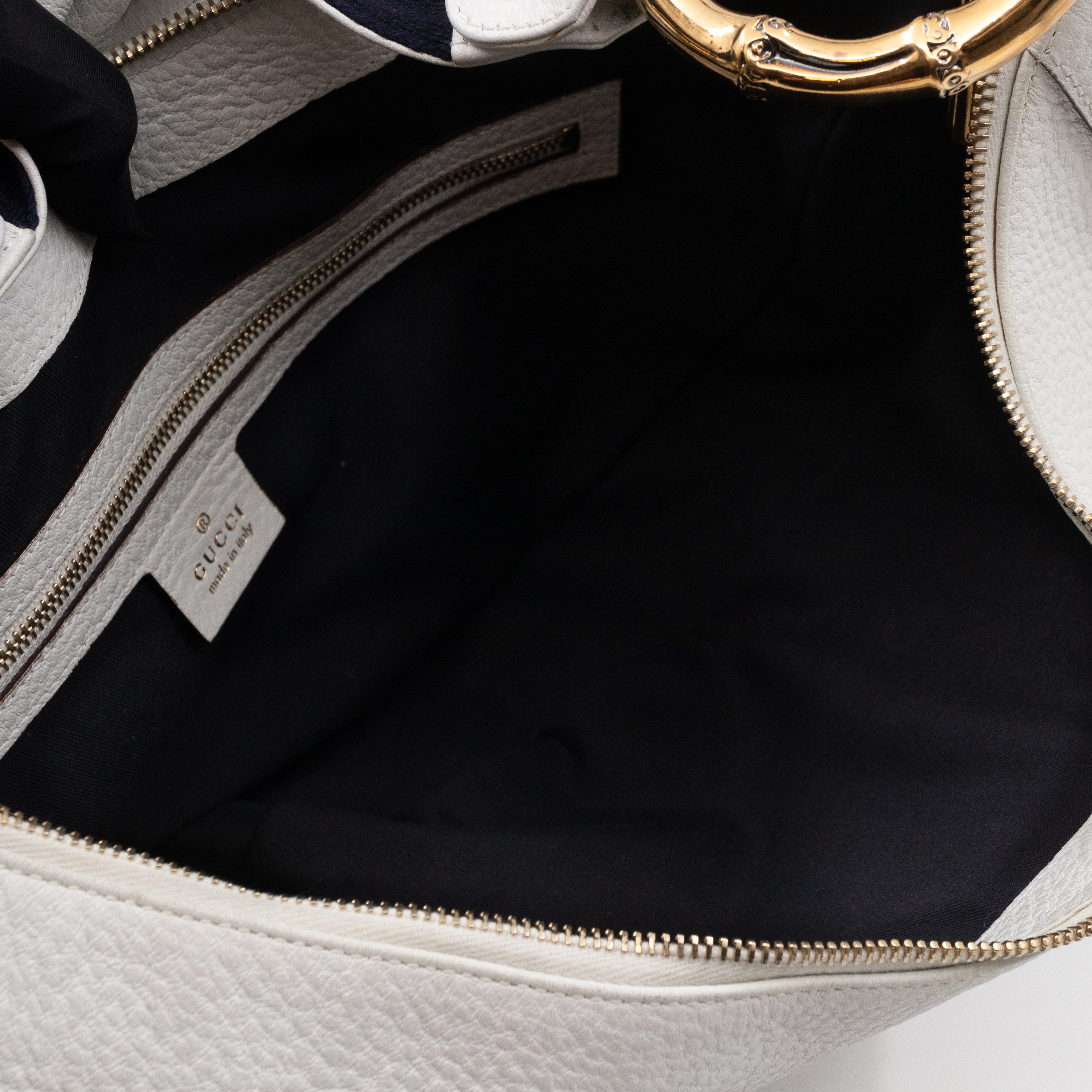 Bamboo Ring Half Moon Hobo Bag White Leather