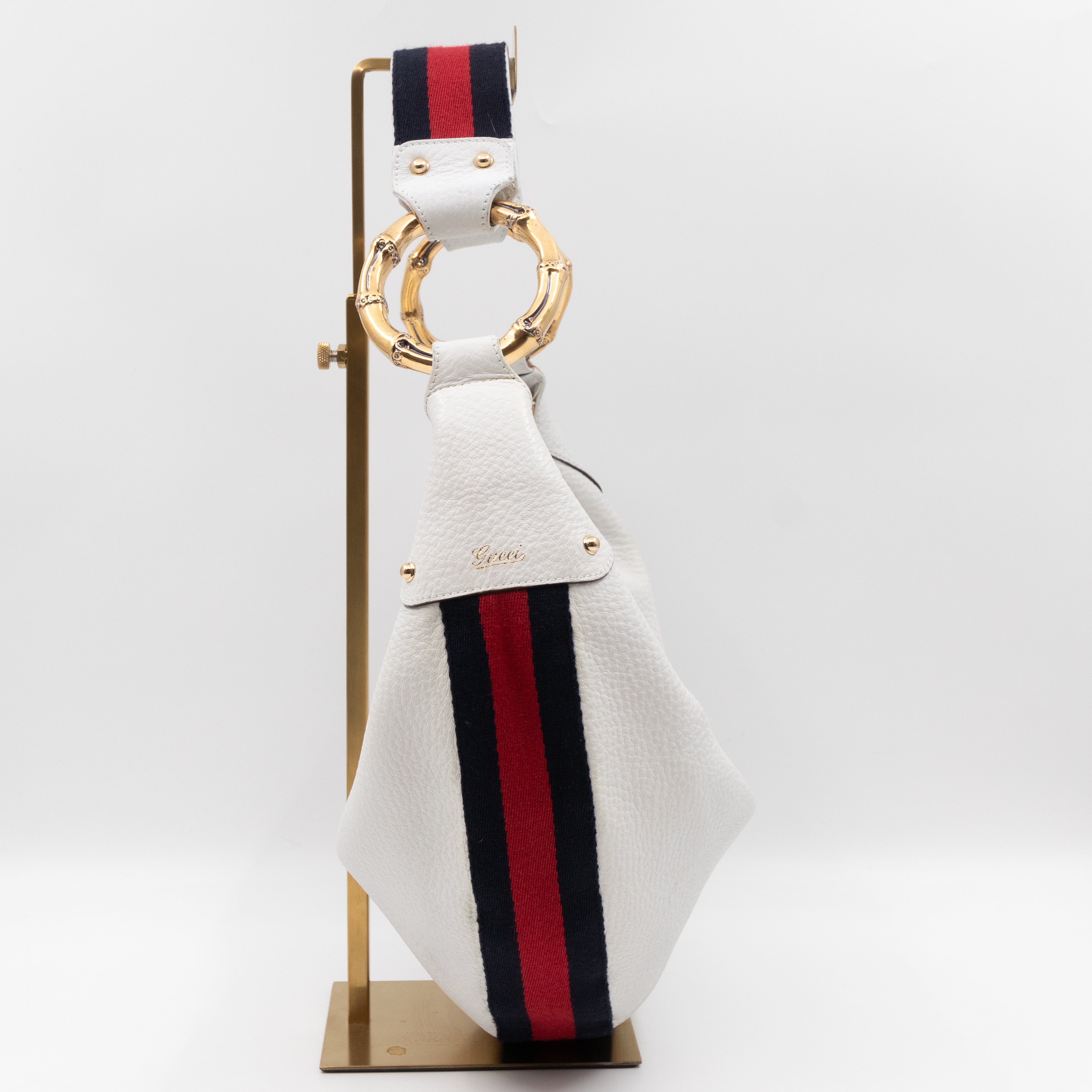 Bamboo Ring Half Moon Hobo Bag White Leather