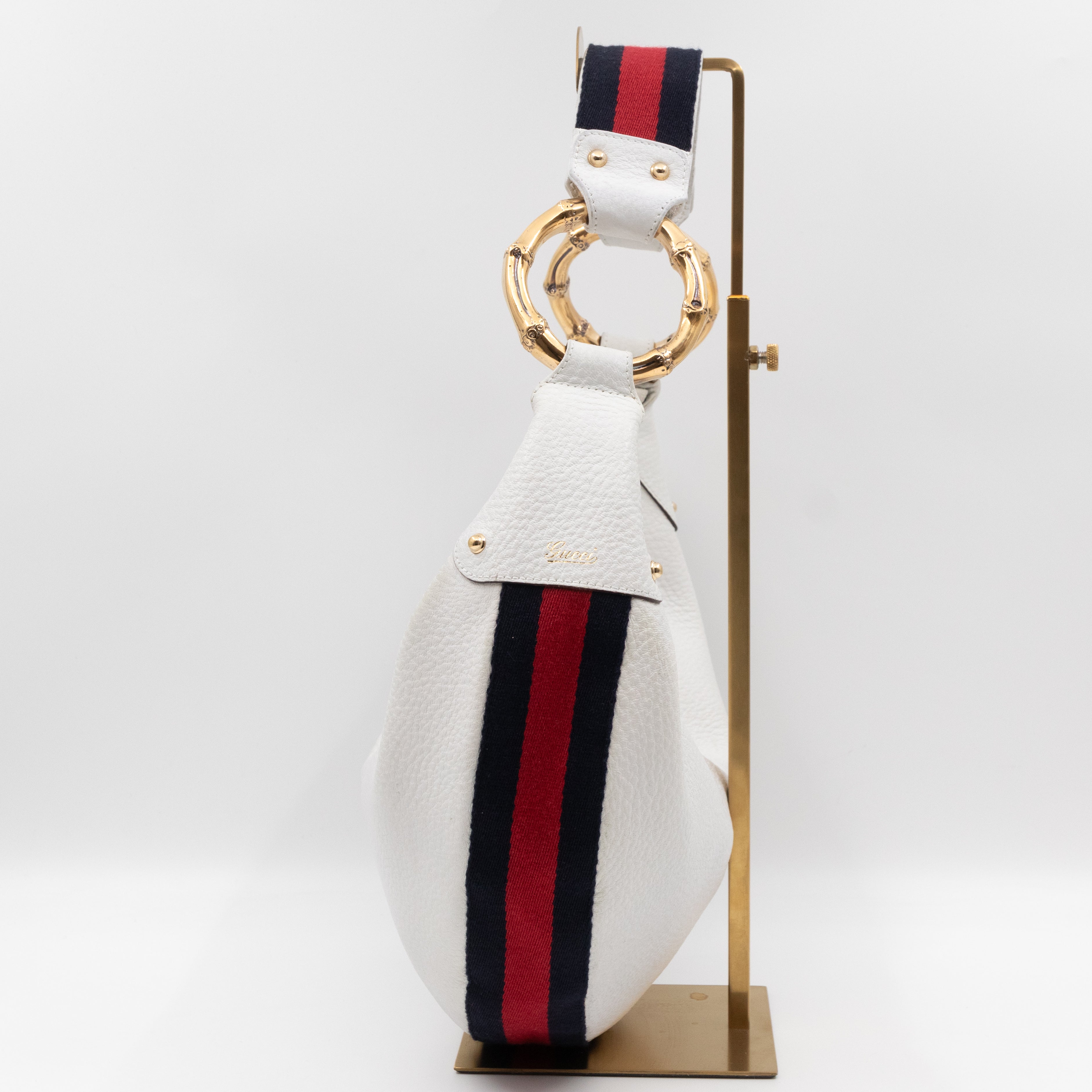 Bamboo Ring Half Moon Hobo Bag White Leather