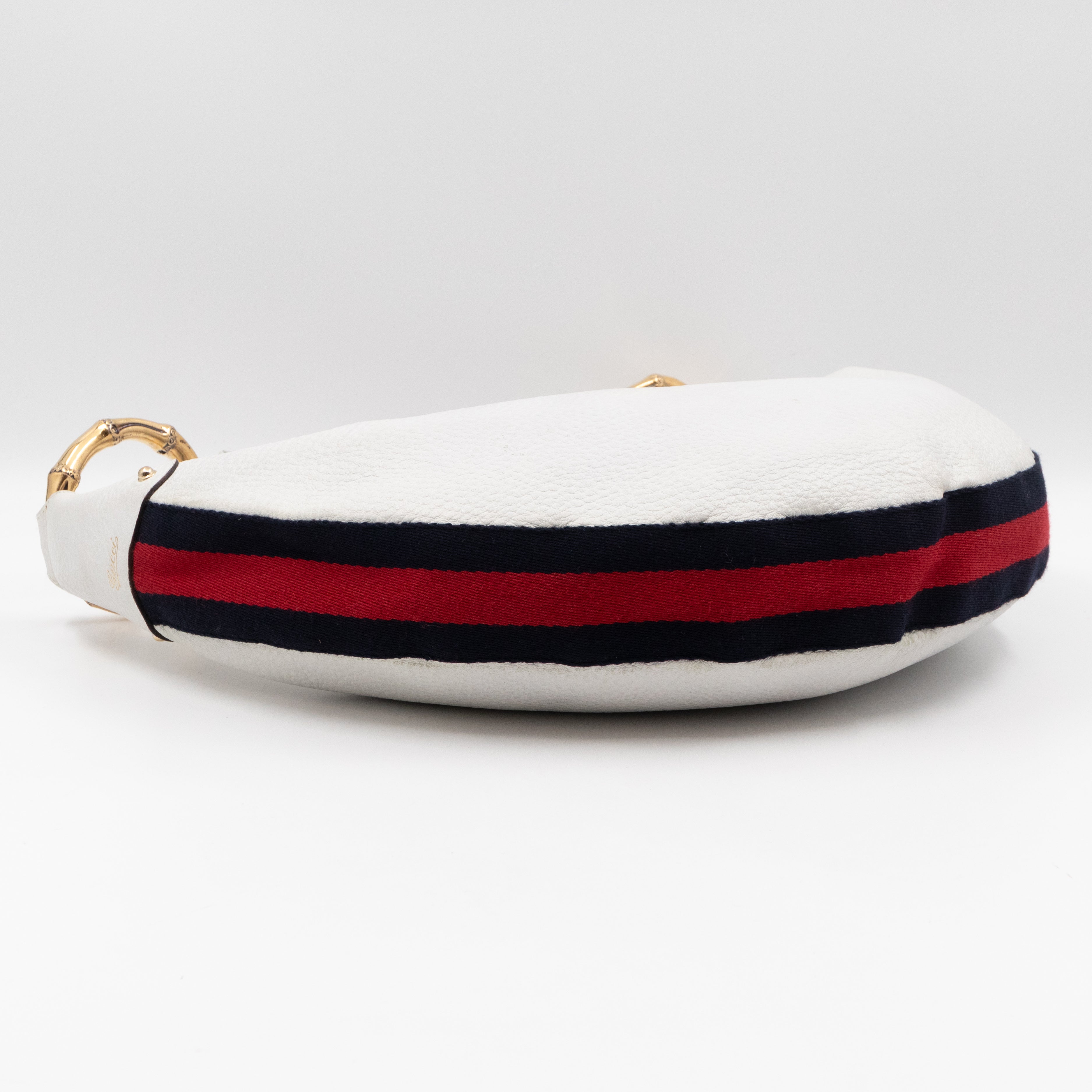 Bamboo Ring Half Moon Hobo Bag White Leather