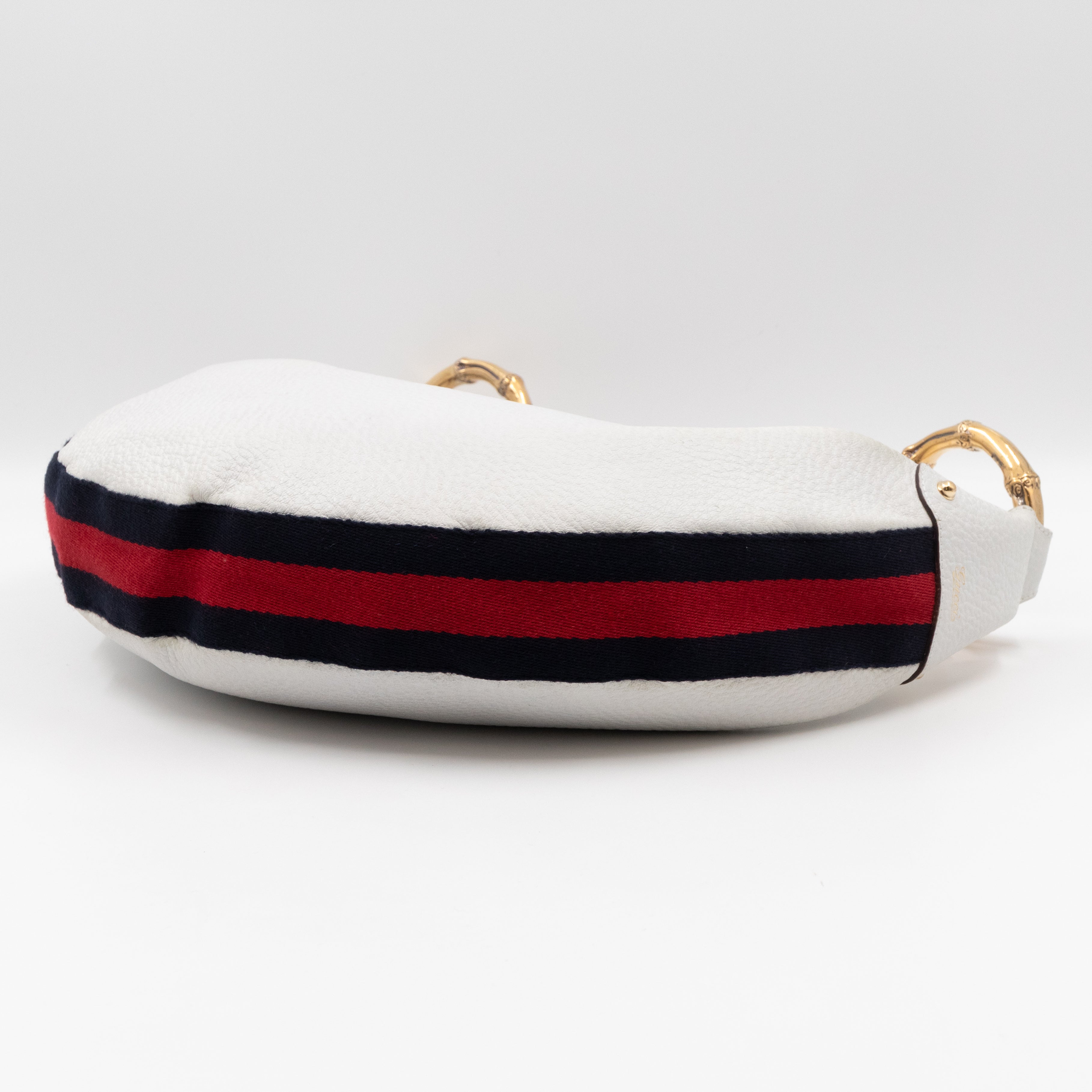 Bamboo Ring Half Moon Hobo Bag White Leather