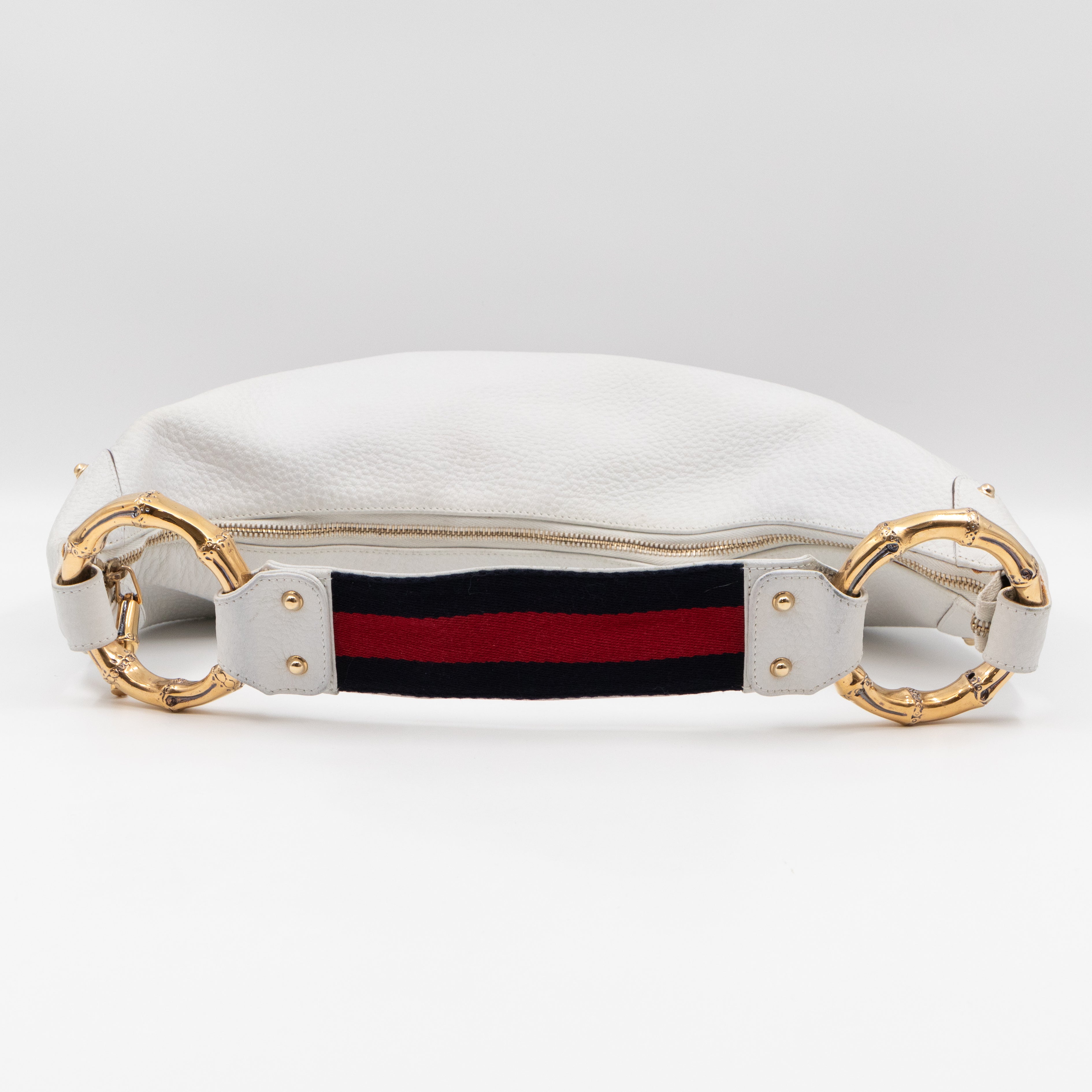 Bamboo Ring Half Moon Hobo Bag White Leather