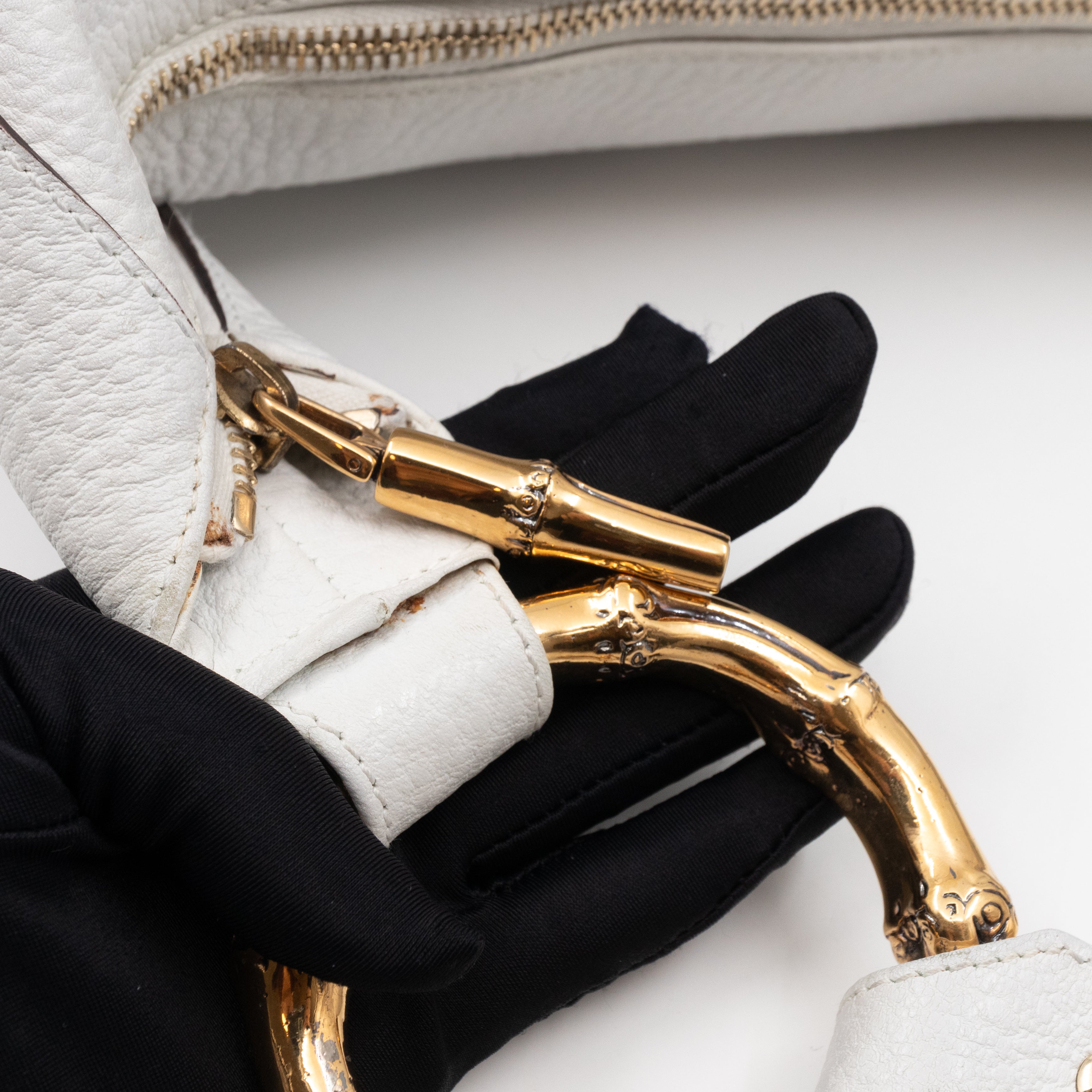 Bamboo Ring Half Moon Hobo Bag White Leather