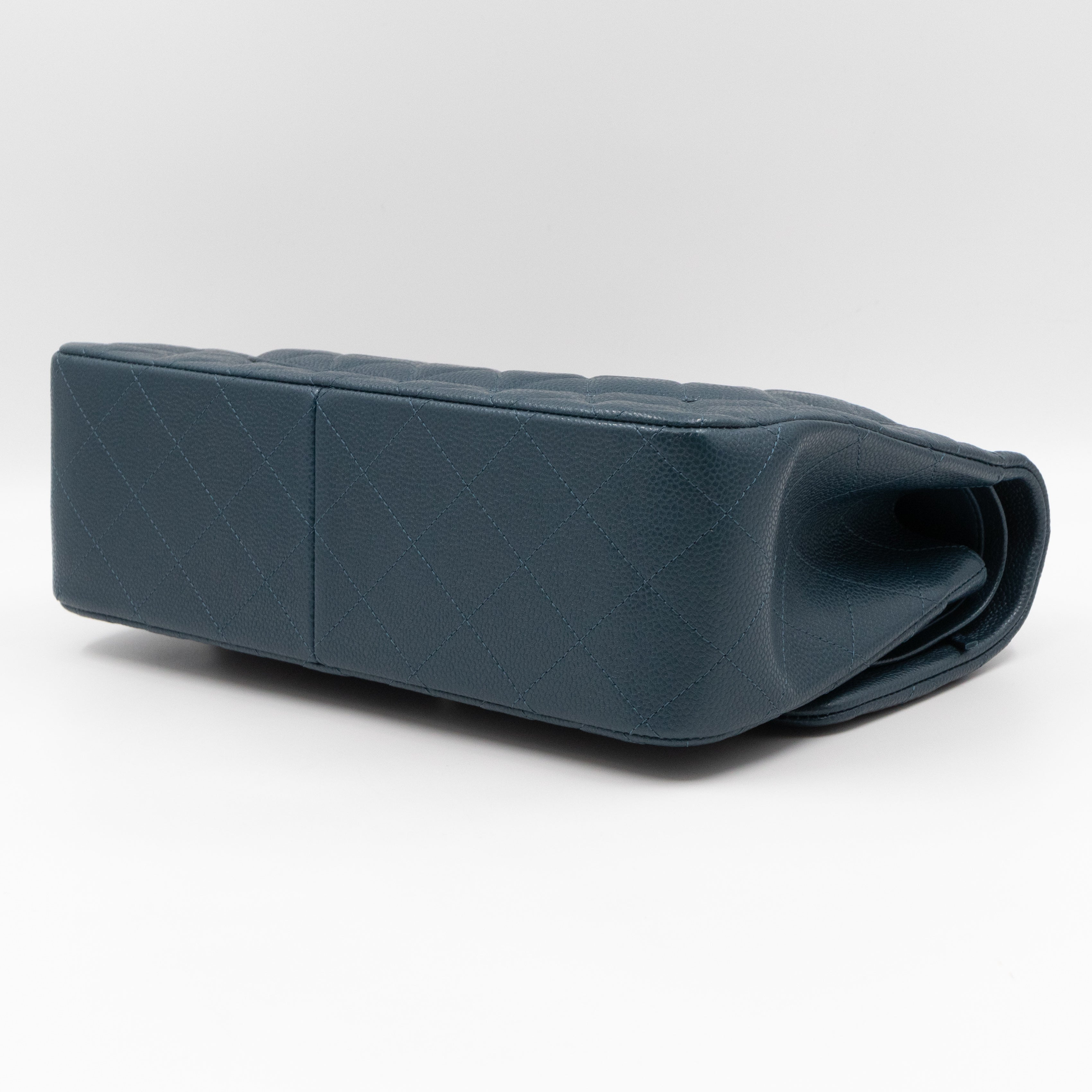 Classic Double Flap Jumbo Blue Caviar Silver