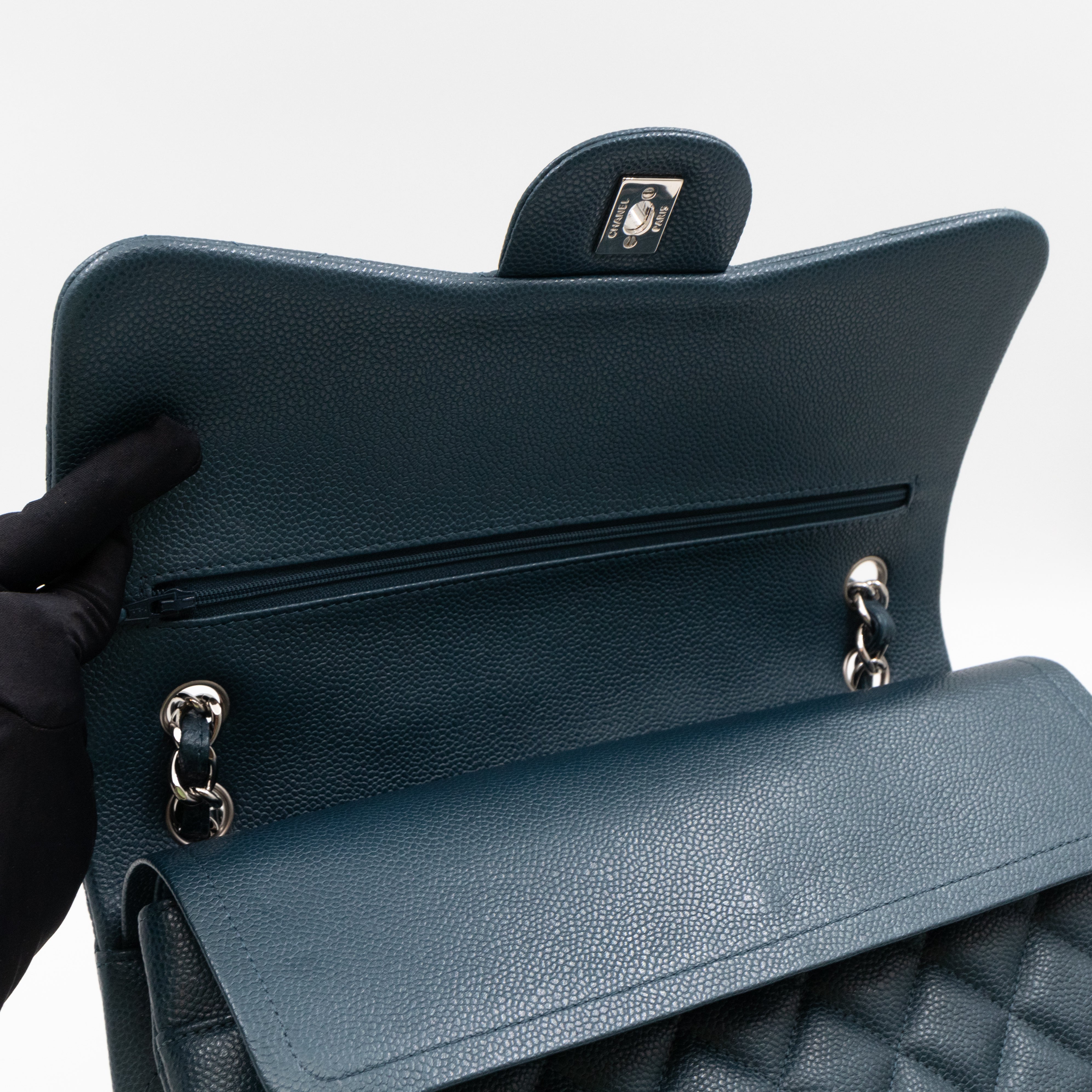 Classic Double Flap Jumbo Blue Caviar Silver