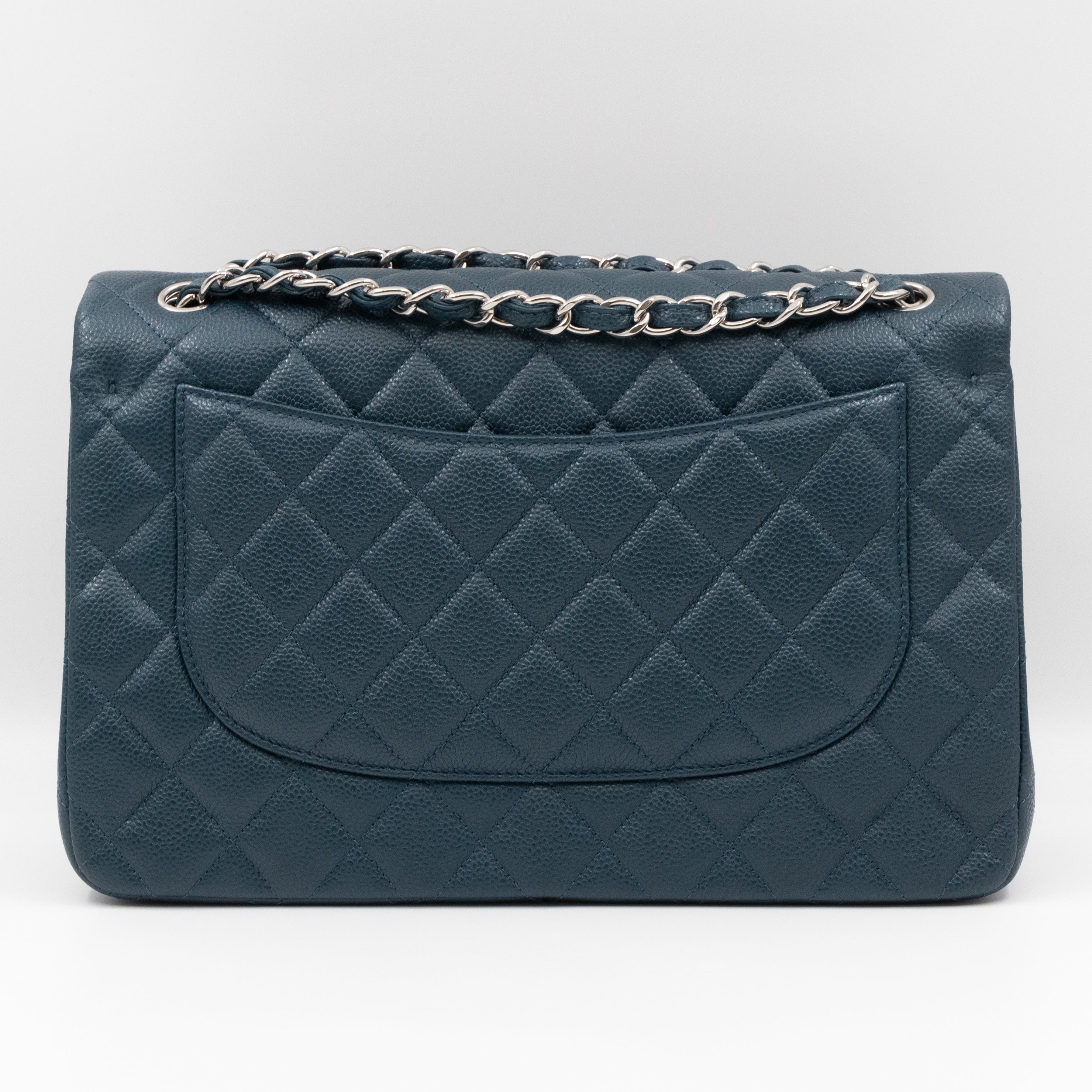 Classic Double Flap Jumbo Blue Caviar Silver