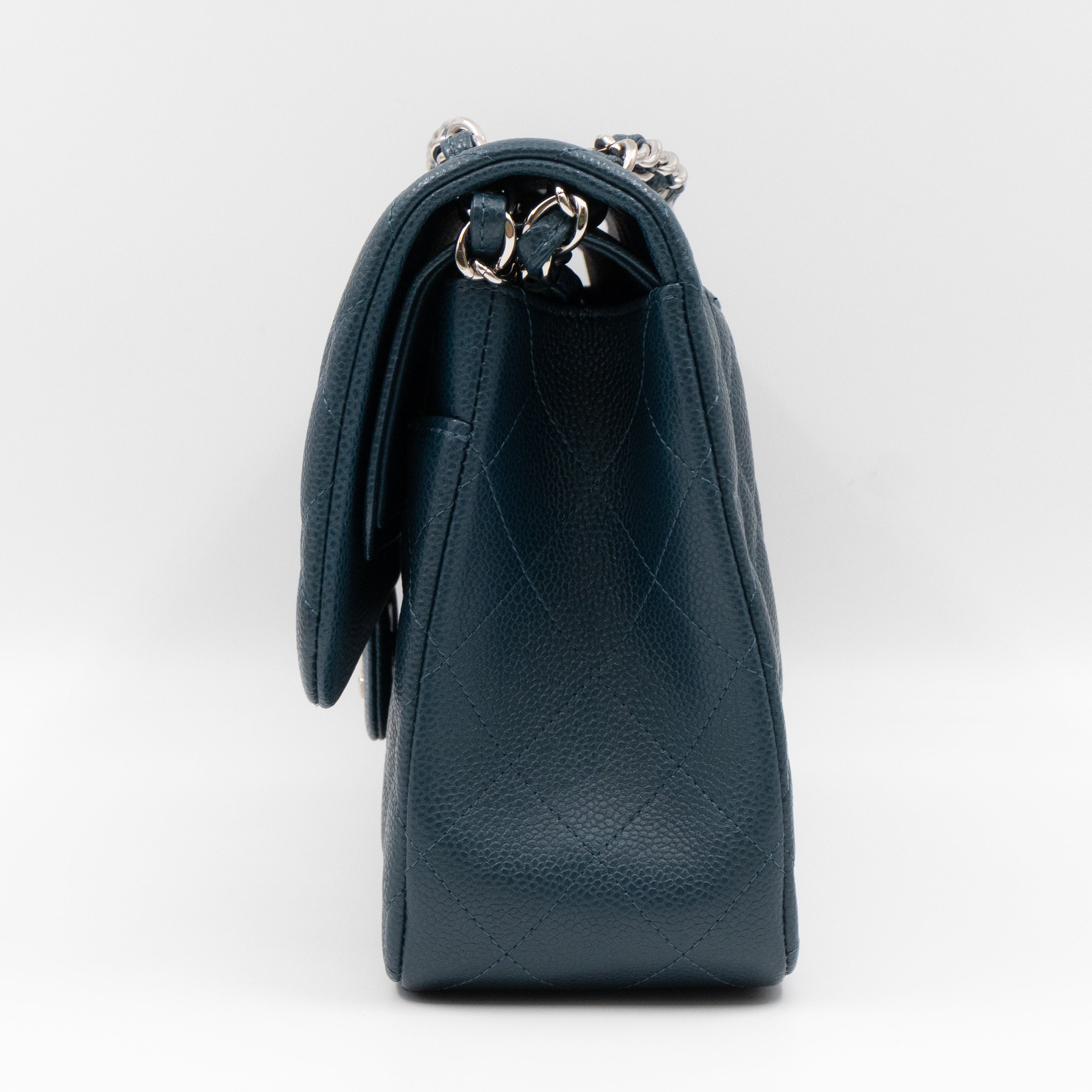 Classic Double Flap Jumbo Blue Caviar Silver