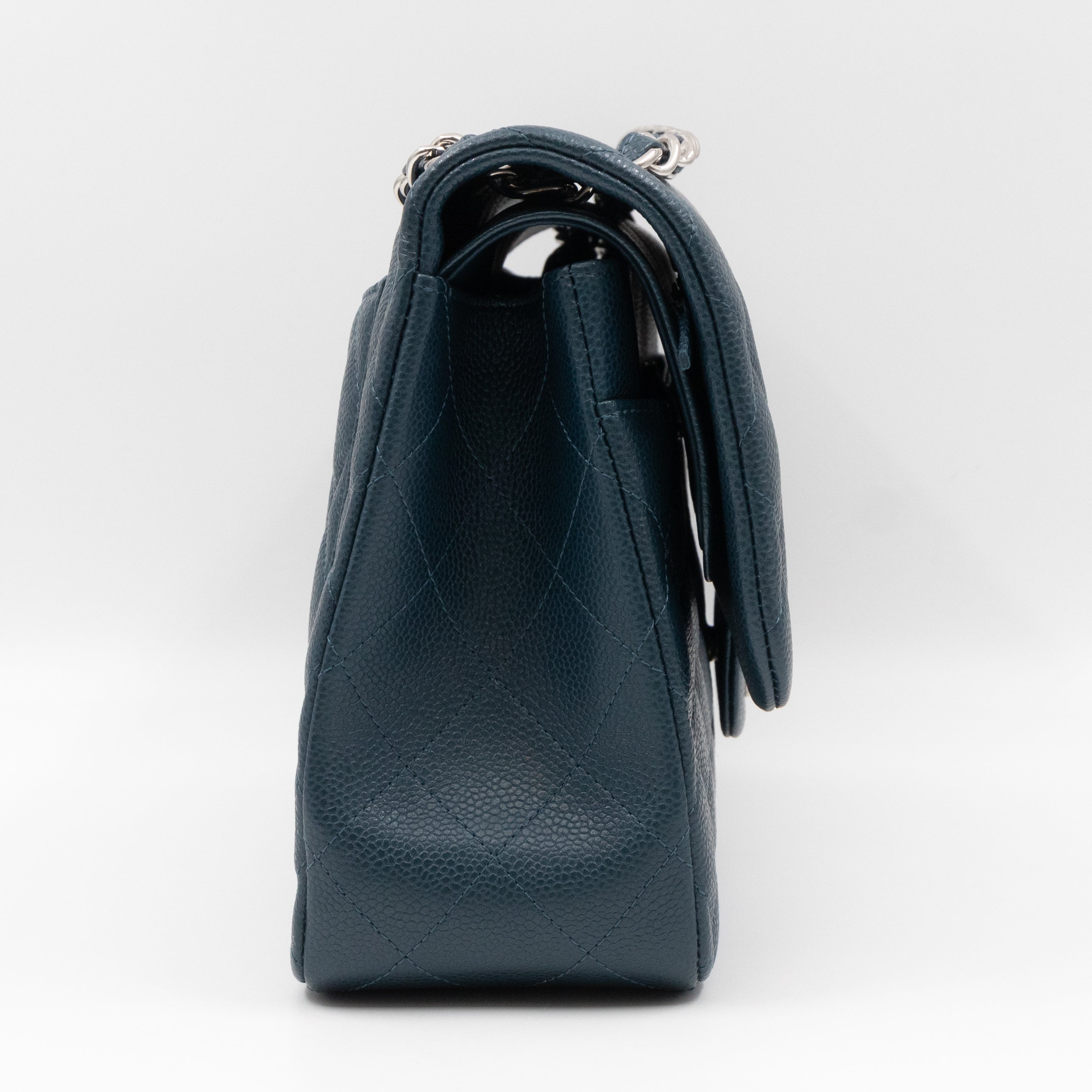 Classic Double Flap Jumbo Blue Caviar Silver