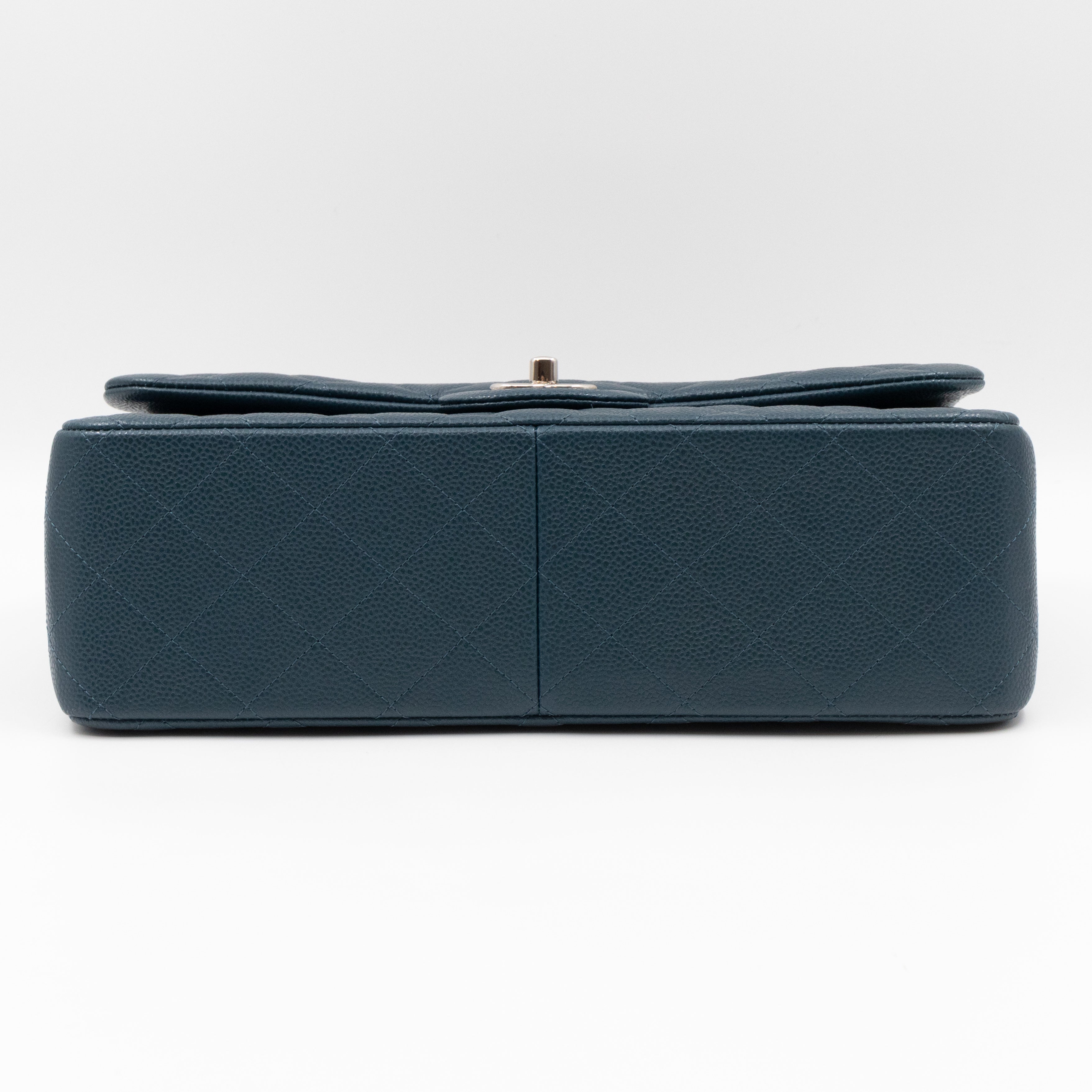 Classic Double Flap Jumbo Blue Caviar Silver