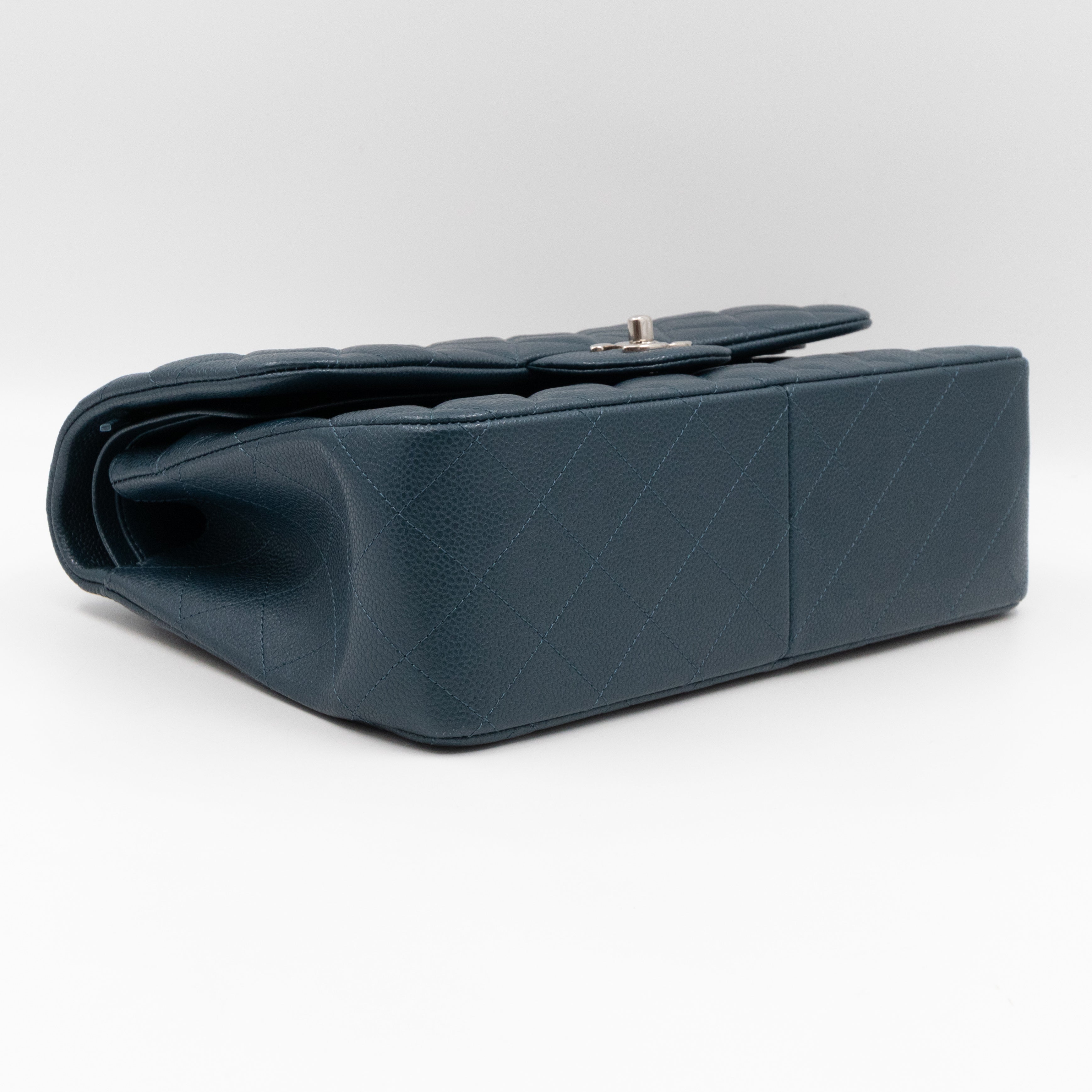 Classic Double Flap Jumbo Blue Caviar Silver