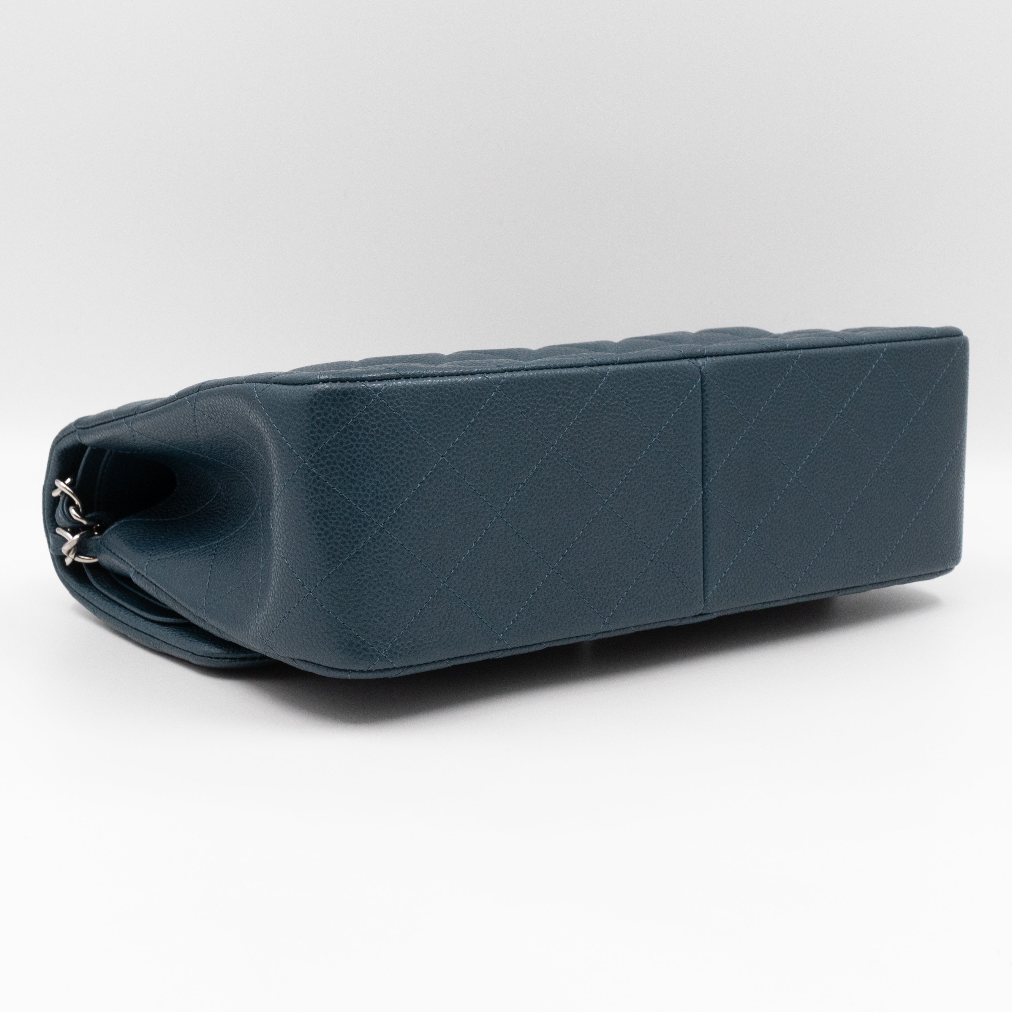 Classic Double Flap Jumbo Blue Caviar Silver