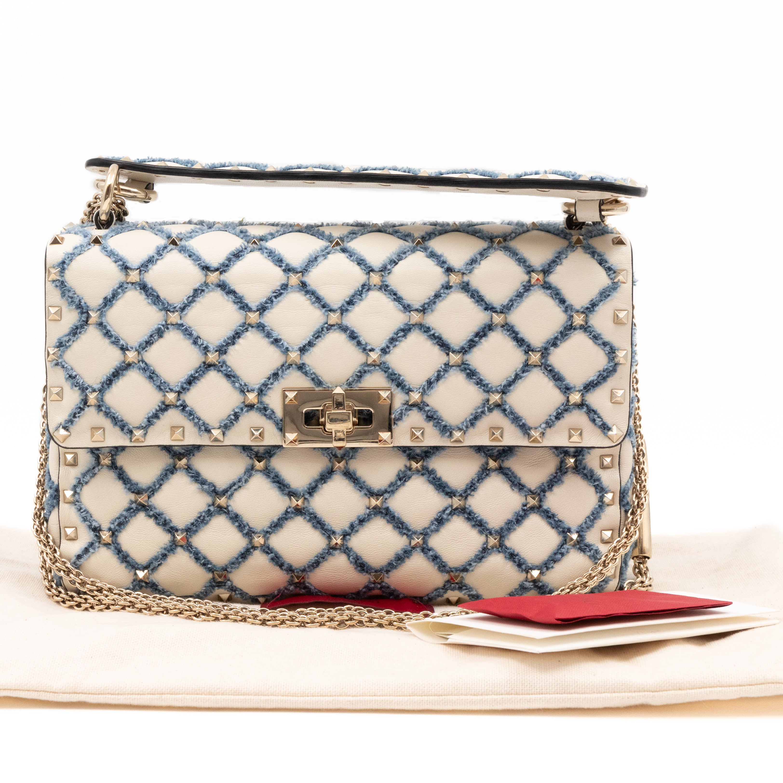 Rockstud Spike Medium Shoulder Bag Nappa Denim Quilted