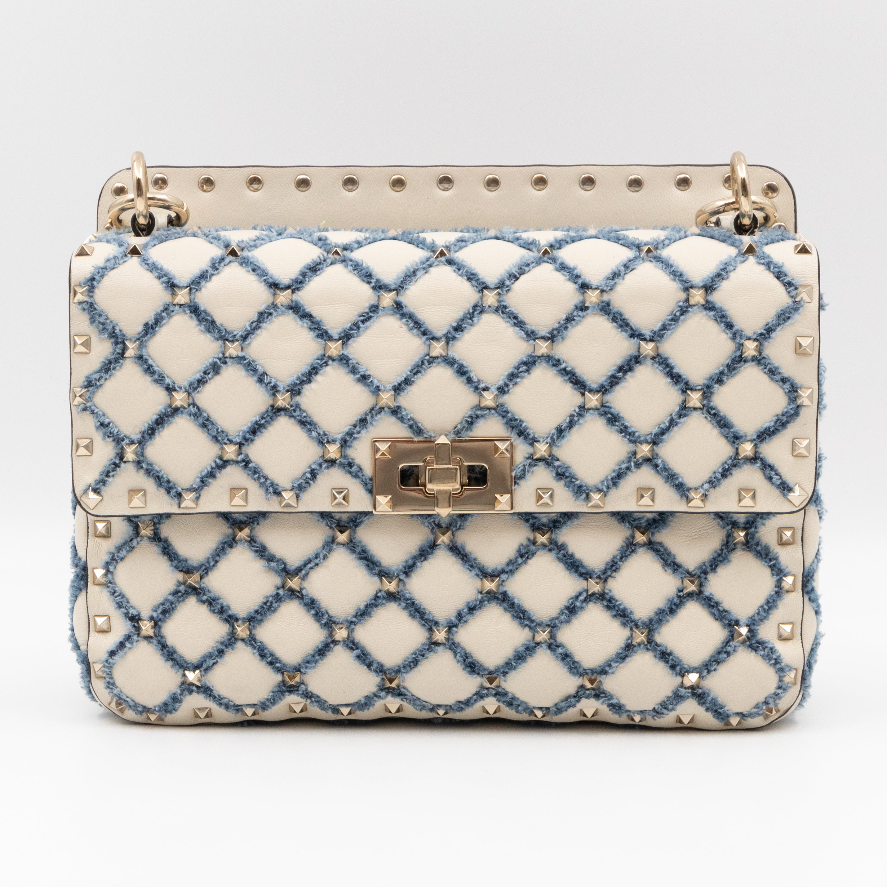 Rockstud Spike Medium Shoulder Bag Nappa Denim Quilted
