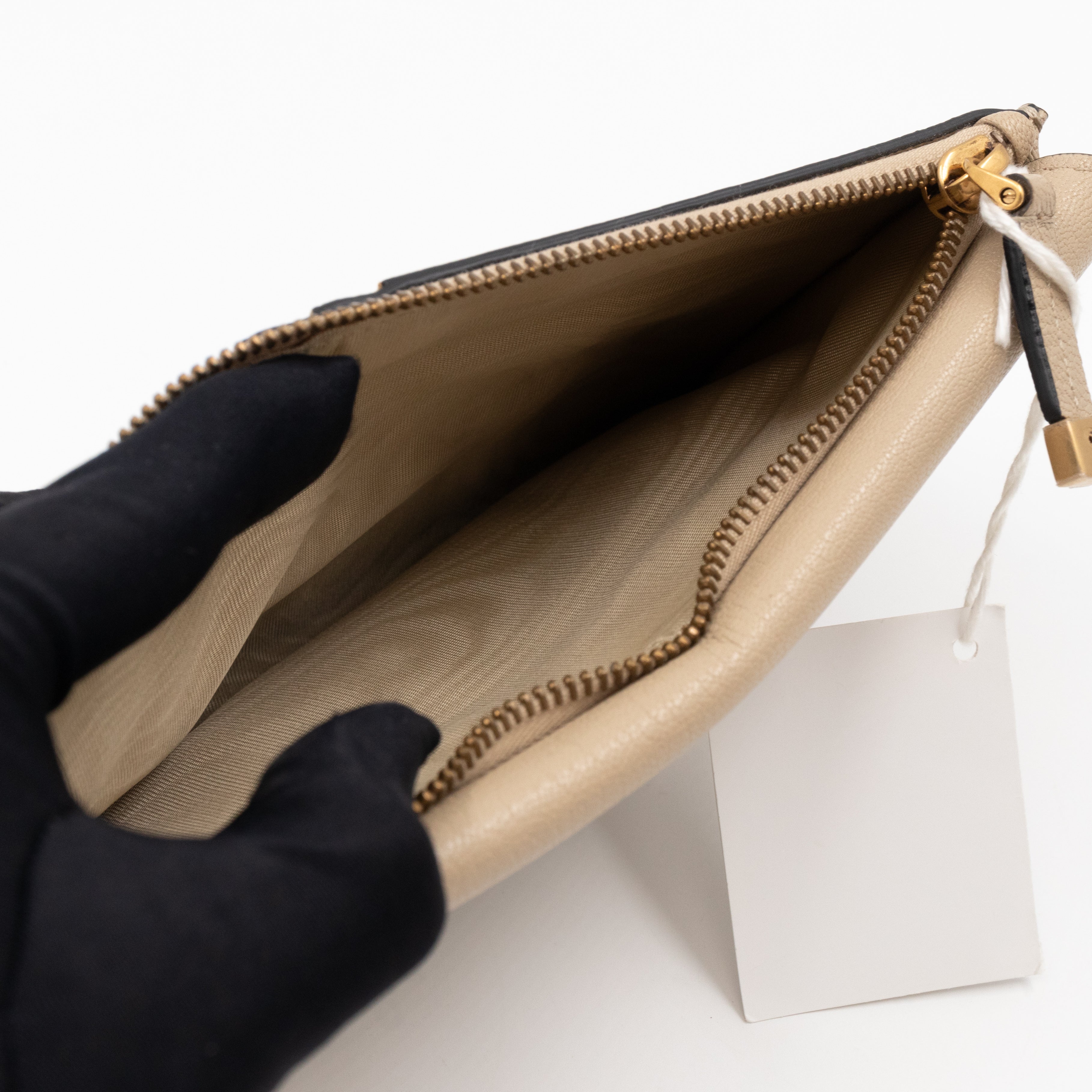Large Saddle Flap Zipped Wallet Beige Leather