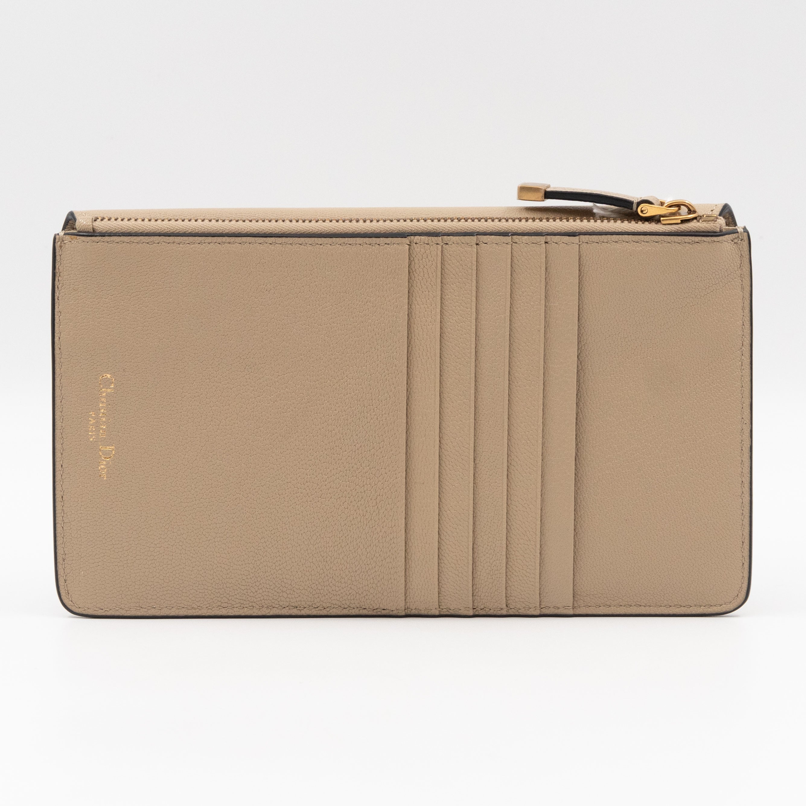 Large Saddle Flap Zipped Wallet Beige Leather