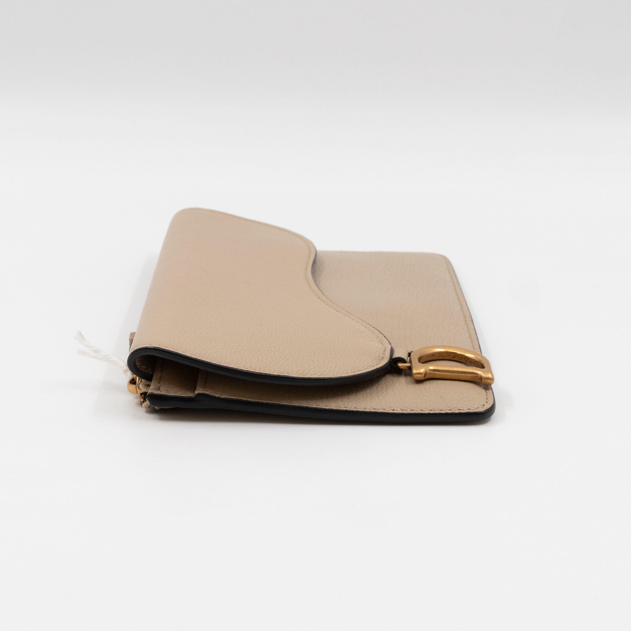 Large Saddle Flap Zipped Wallet Beige Leather
