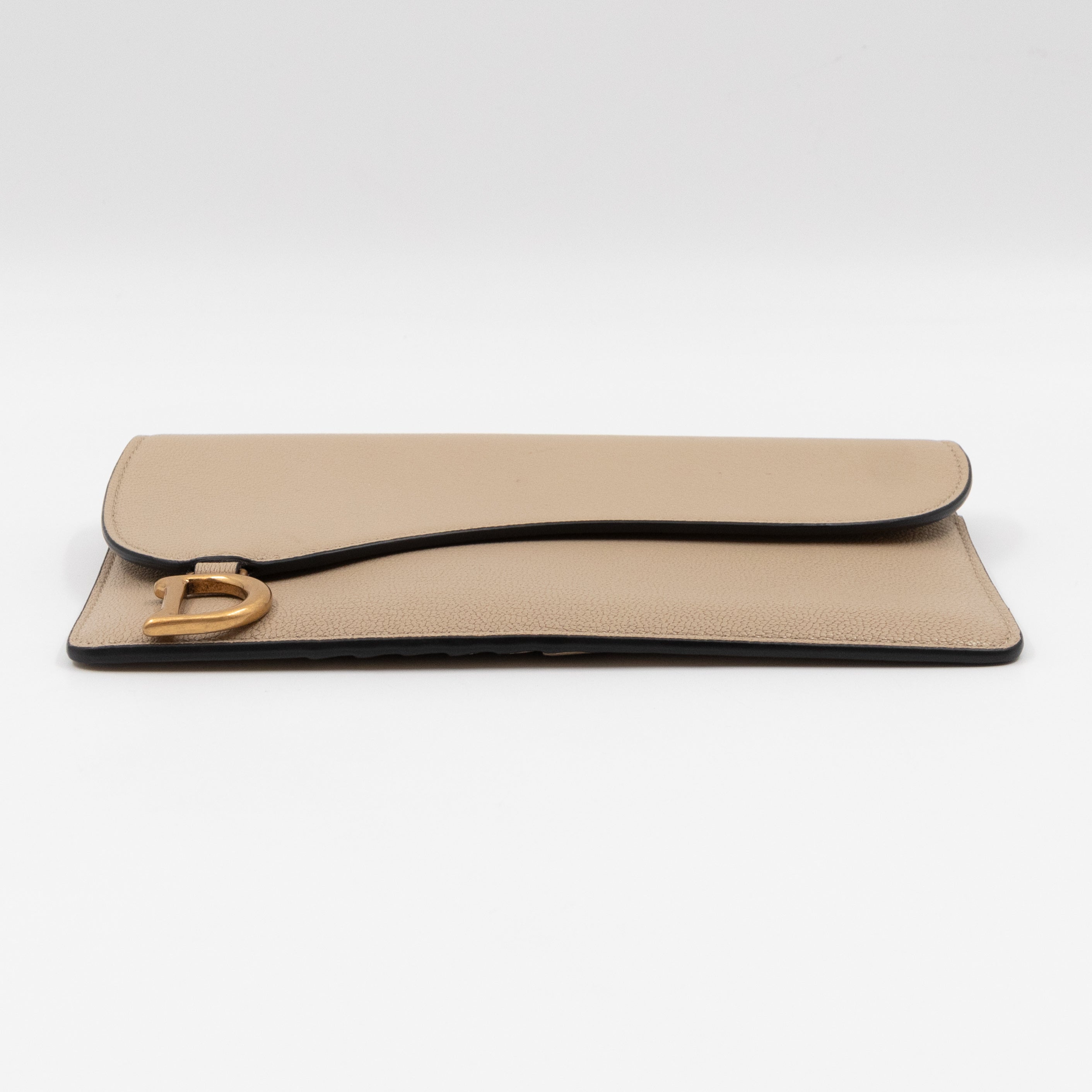 Large Saddle Flap Zipped Wallet Beige Leather