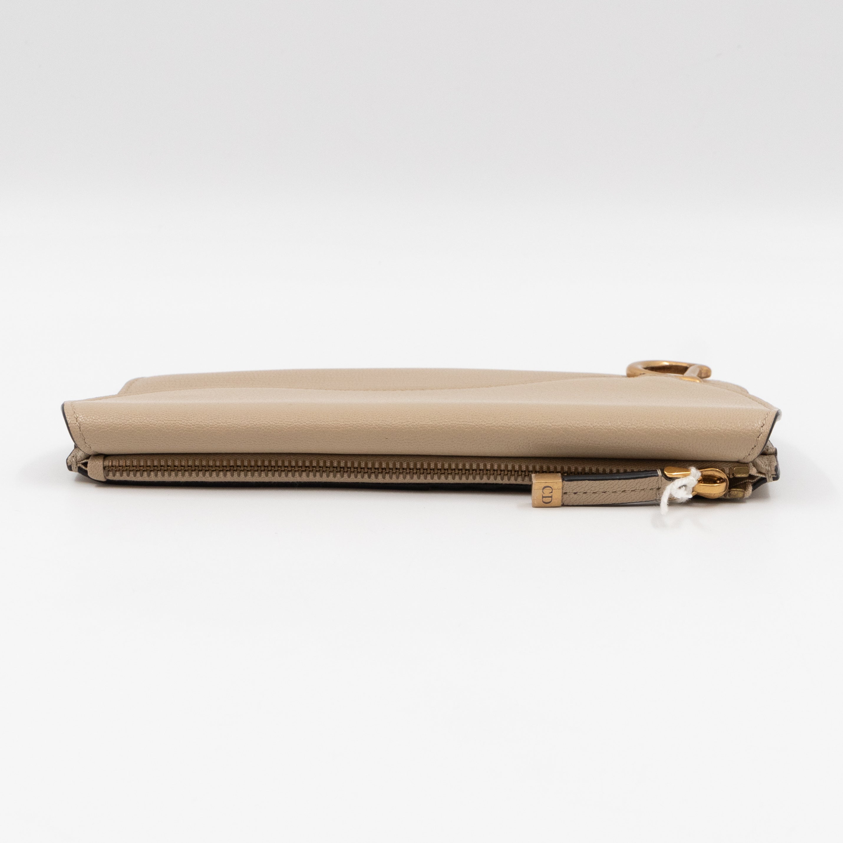 Large Saddle Flap Zipped Wallet Beige Leather