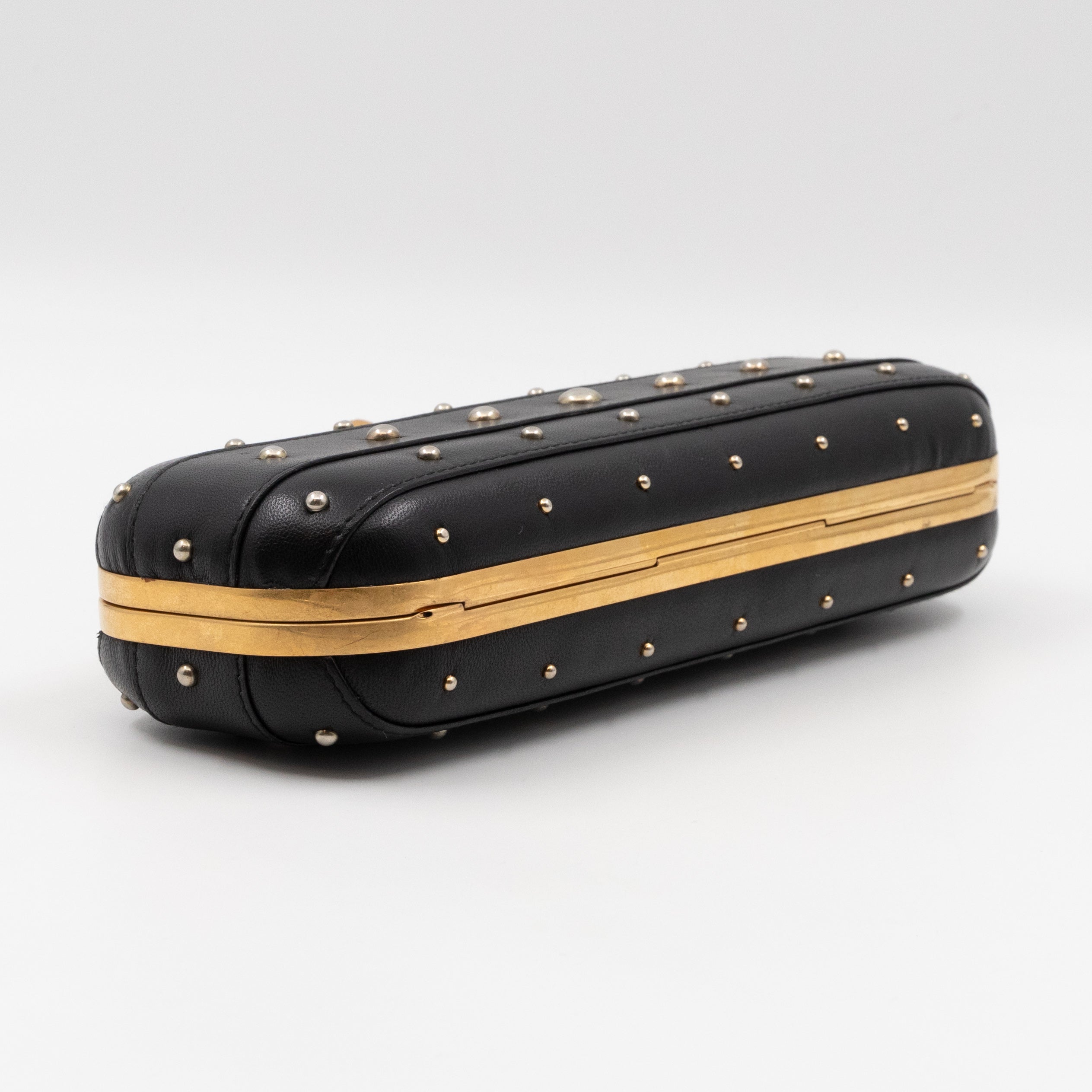 Long Skull Knuckle Clutch Studded Black Leather