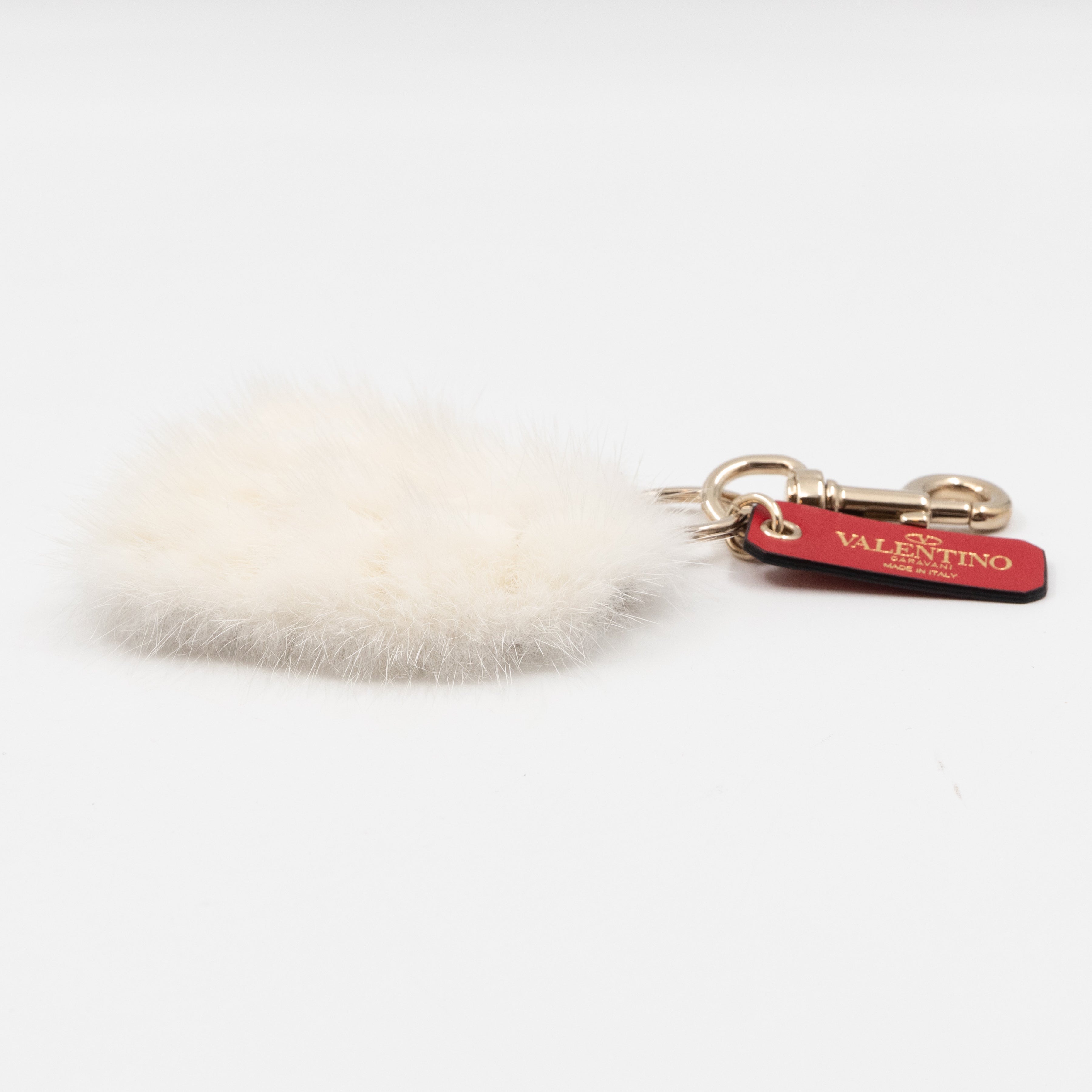 Rockstud Heart Bag Charm with Tags Leather and Fur White