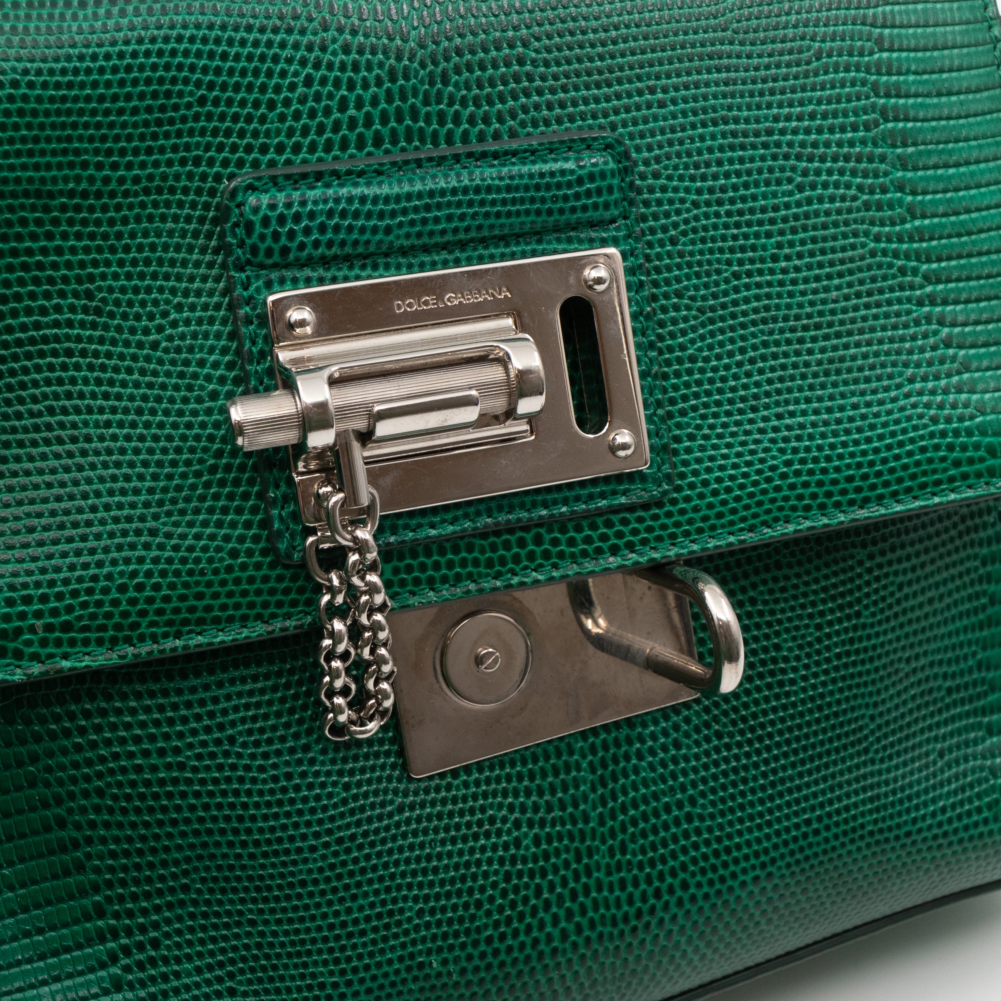 Miss Monica Top Handle Bag Lizard Embossed Leather Green