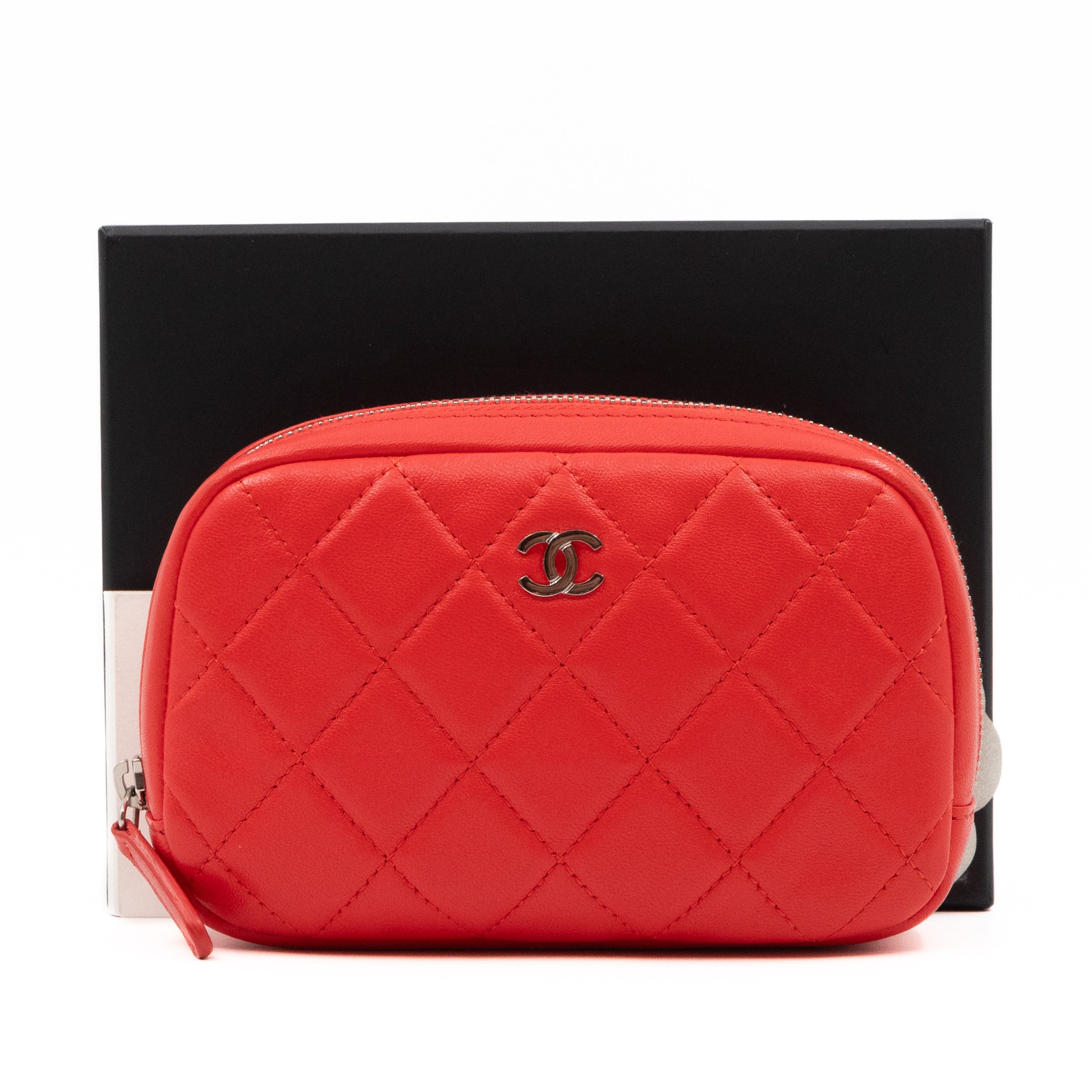 Curvy Pouch Cosmetic Case Coral Leather