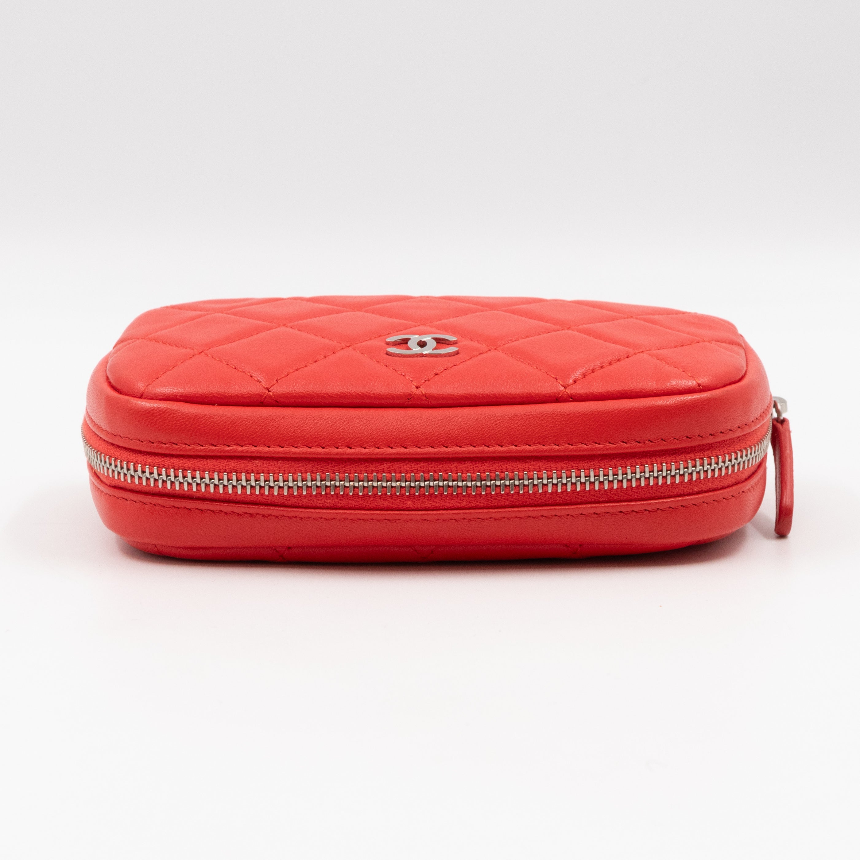 Curvy Pouch Cosmetic Case Coral Leather