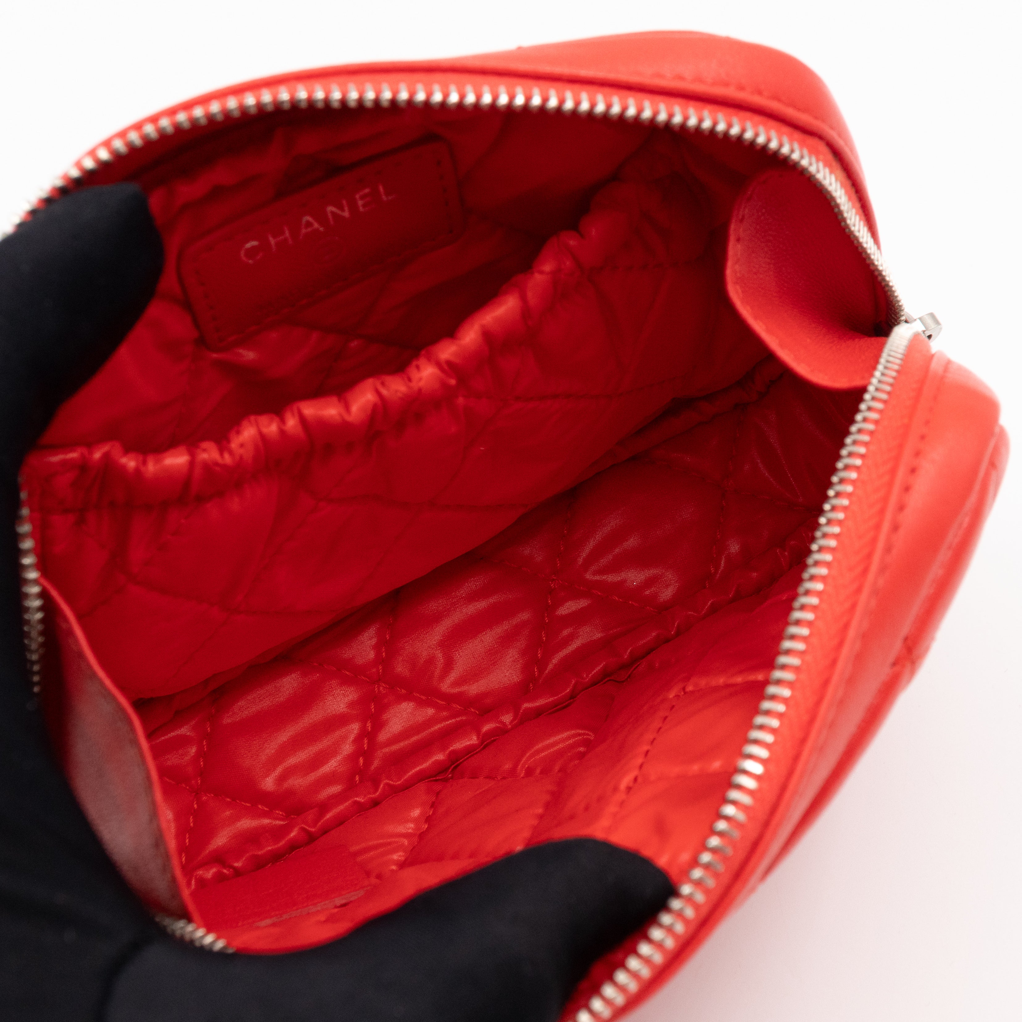 Curvy Pouch Cosmetic Case Coral Leather