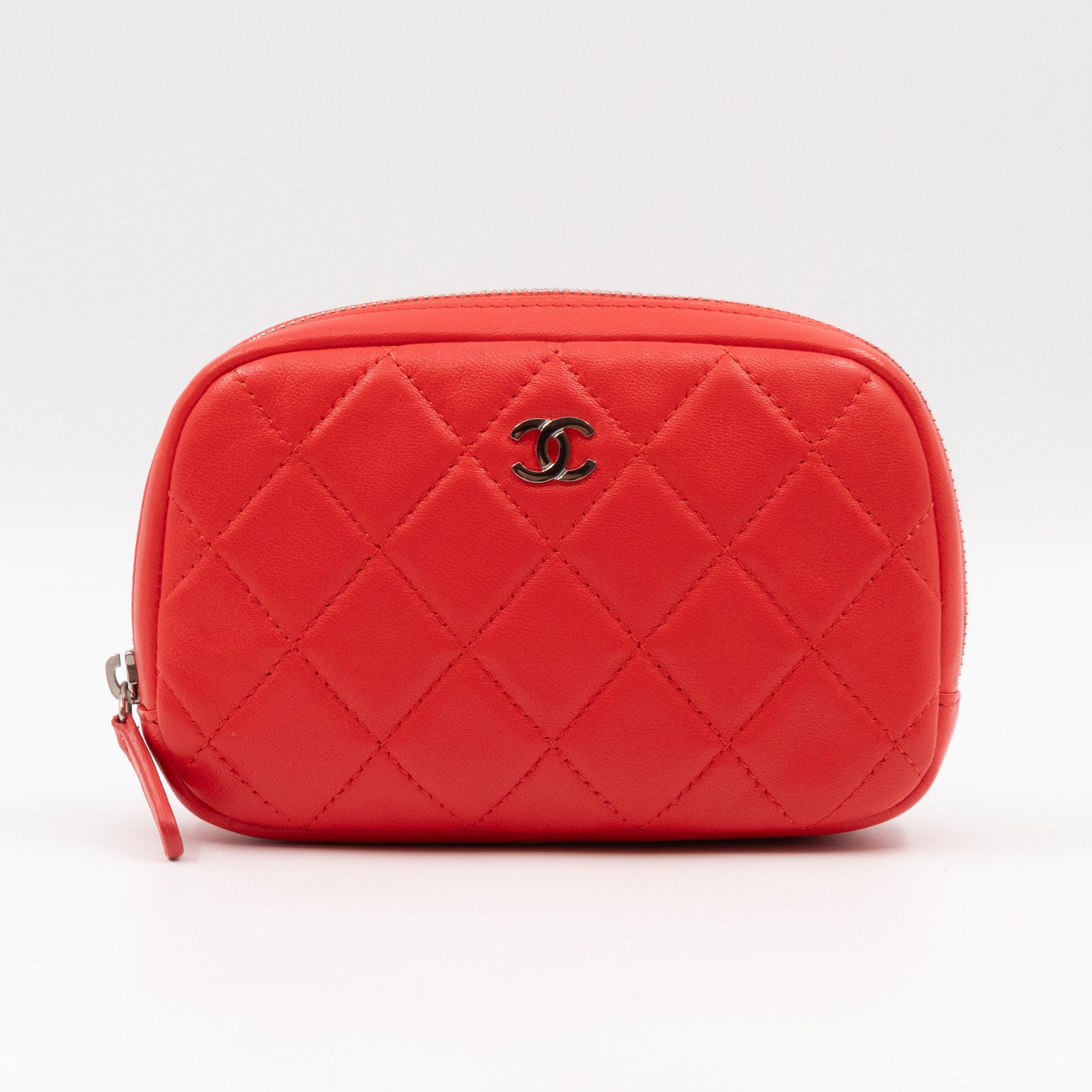 Curvy Pouch Cosmetic Case Coral Leather