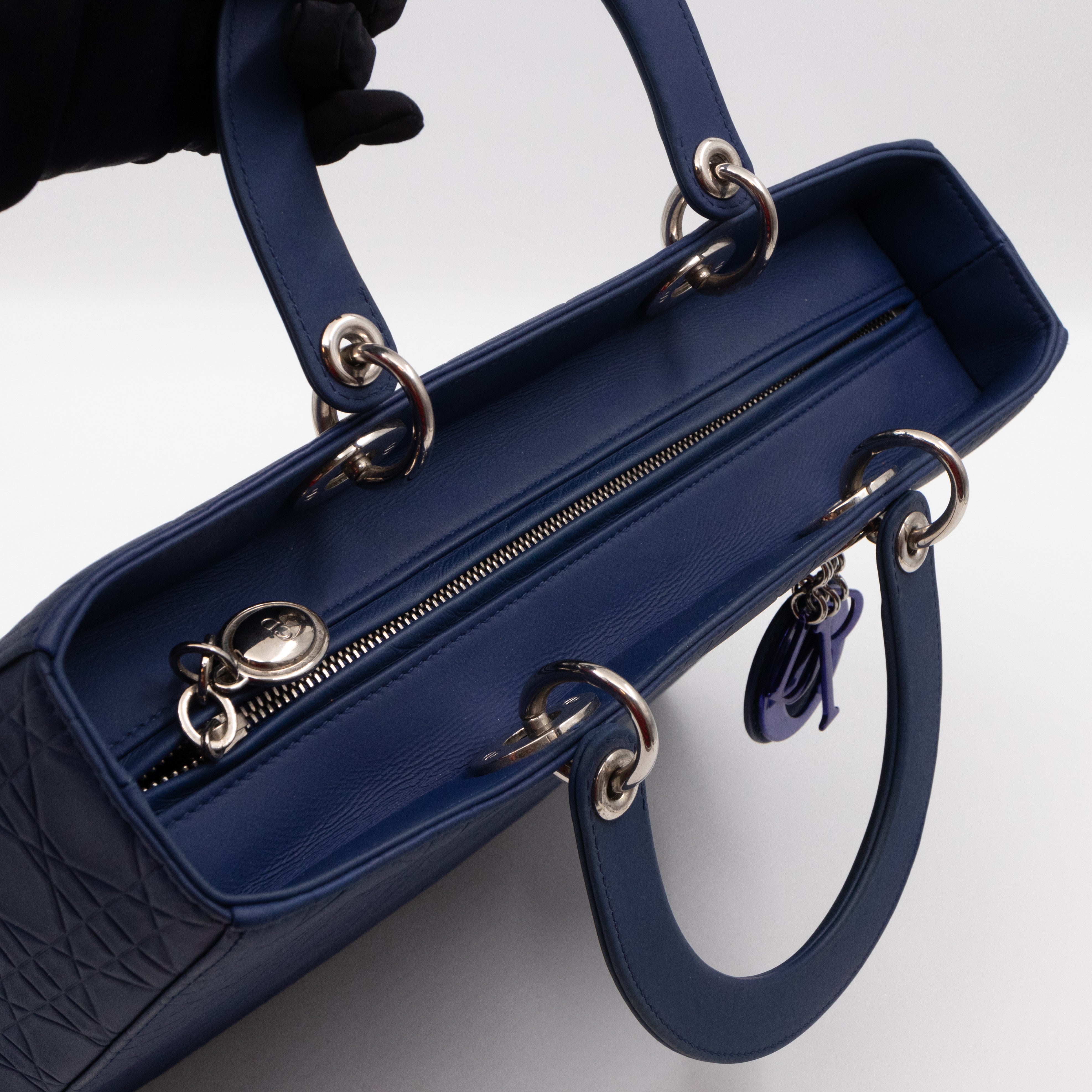 Lady Dior Large Navy Blue Ultra Matte Leather