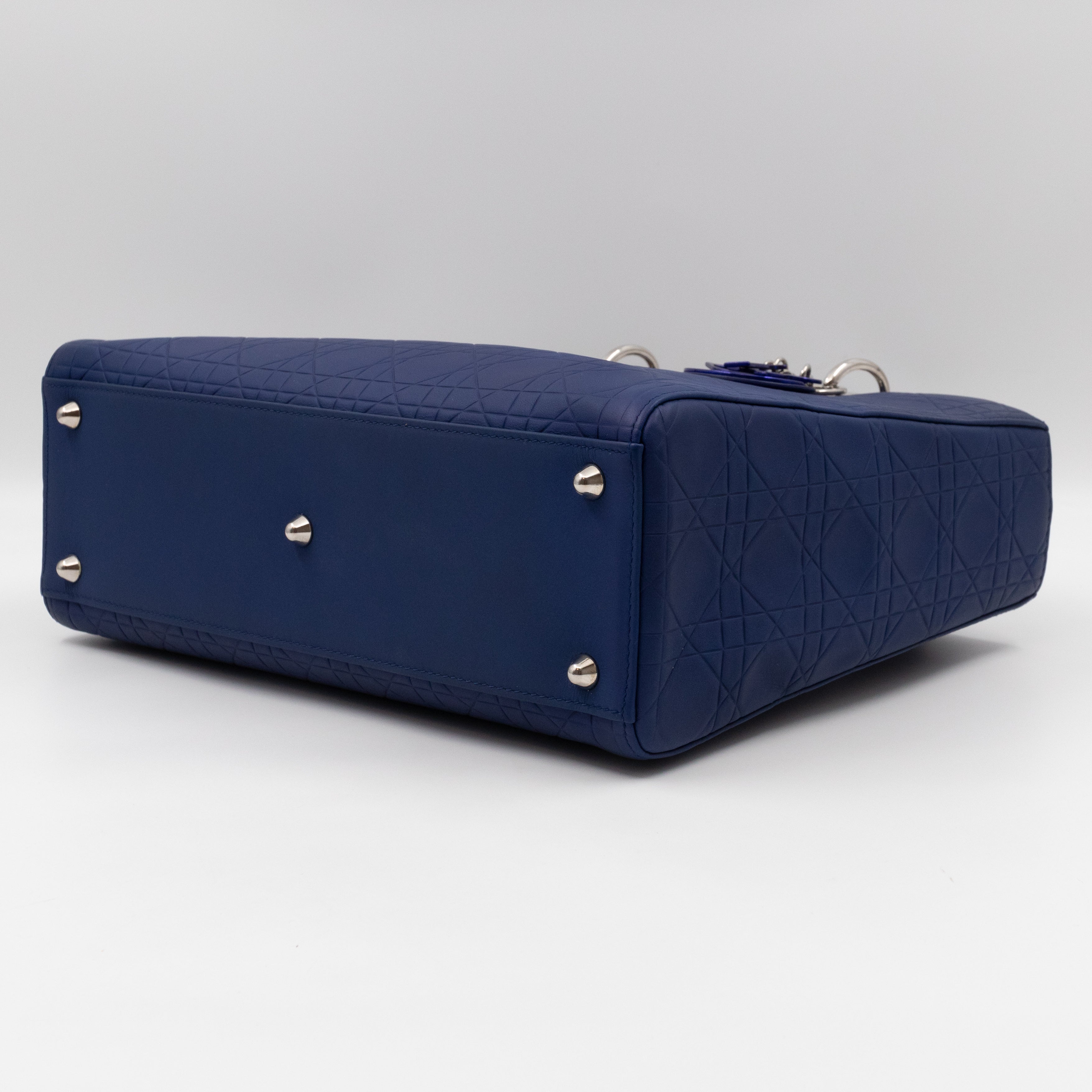 Lady Dior Large Navy Blue Ultra Matte Leather