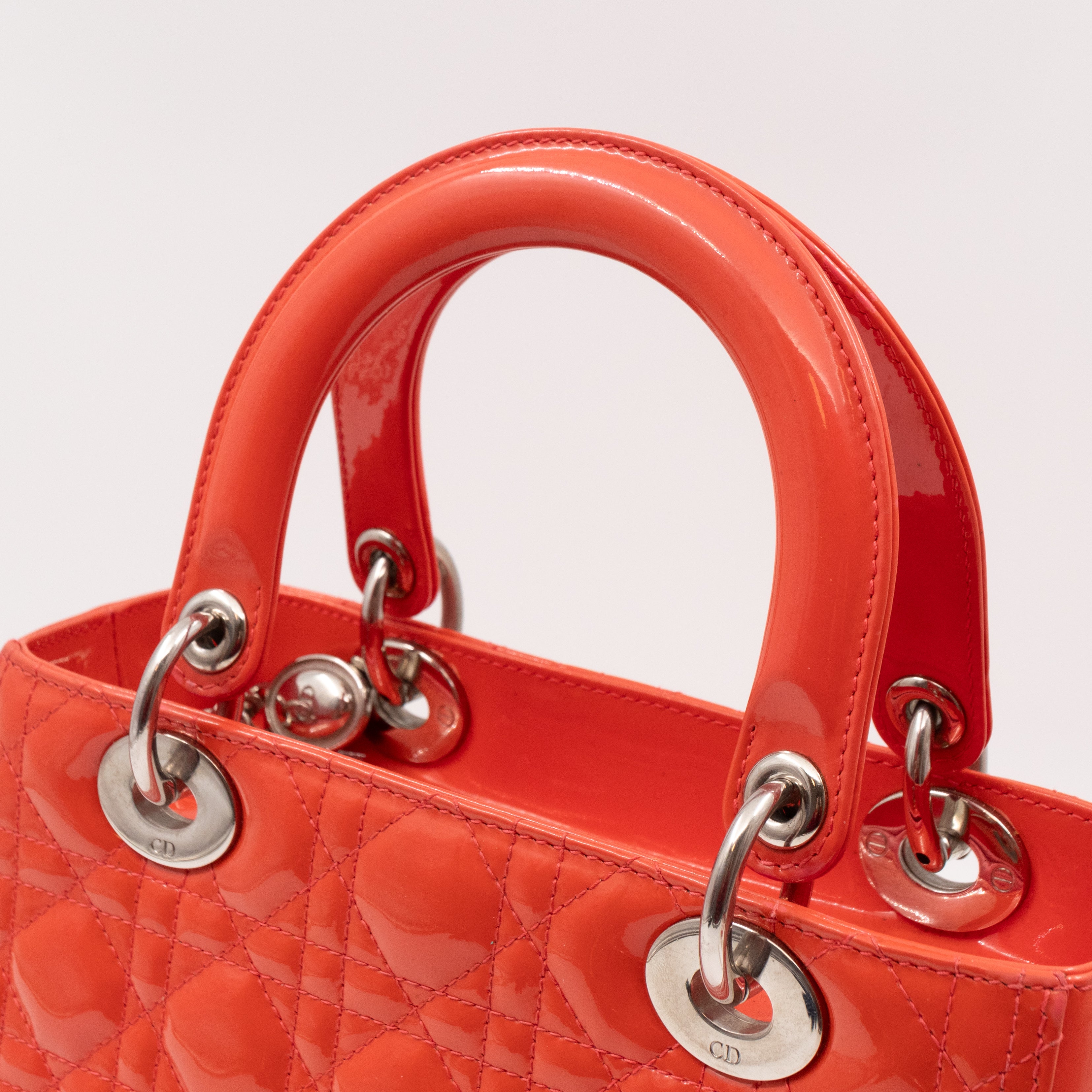 Lady Dior Medium Coral Patent Leather