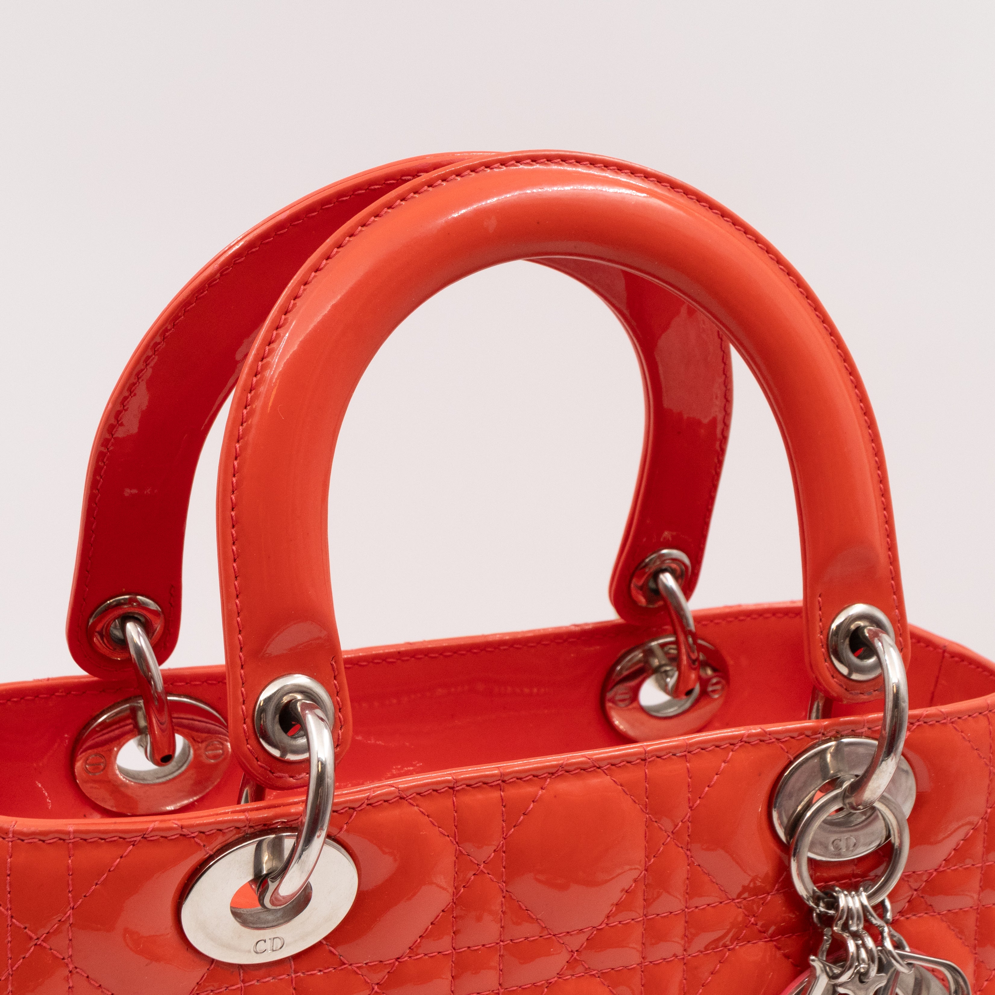 Lady Dior Medium Coral Patent Leather