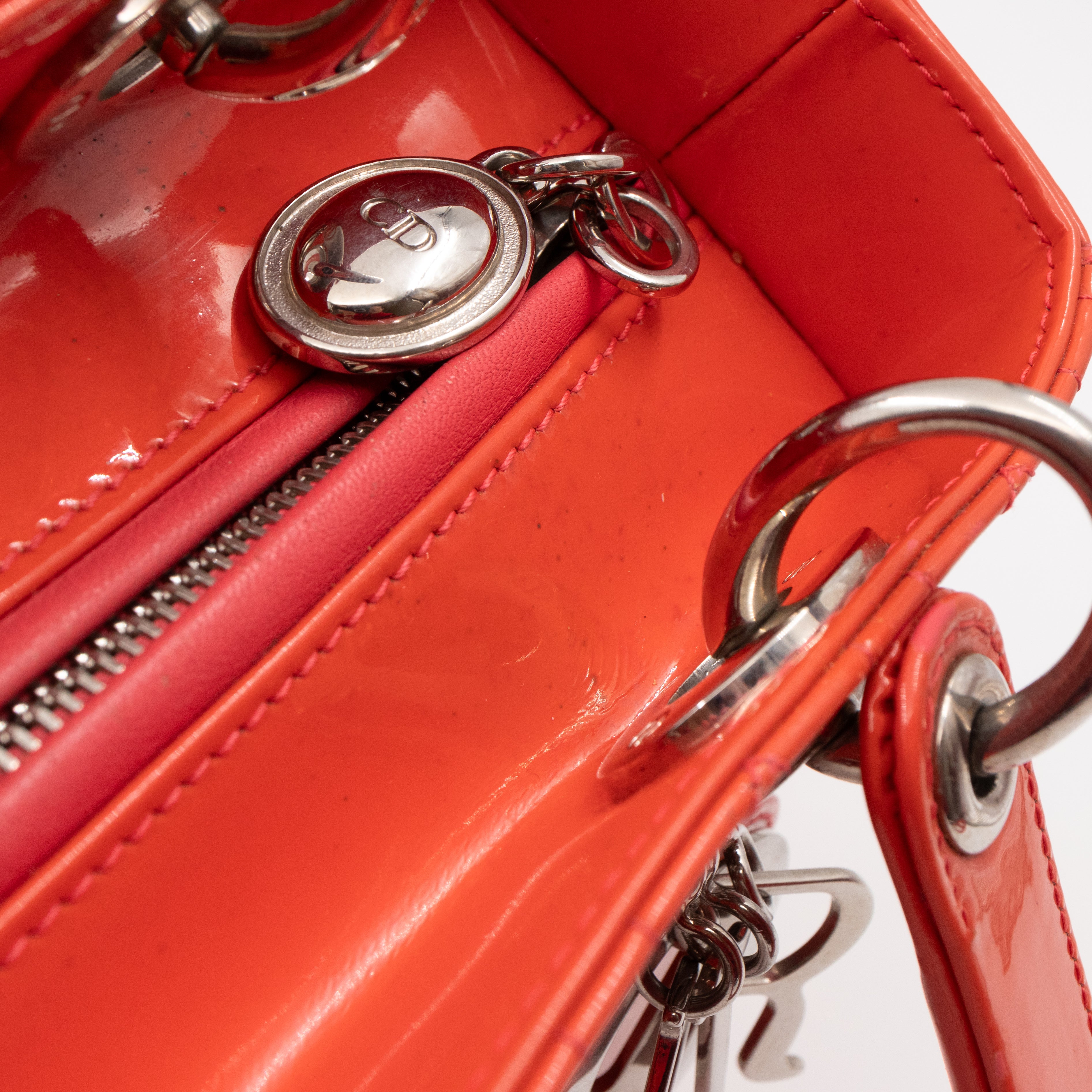 Lady Dior Medium Coral Patent Leather